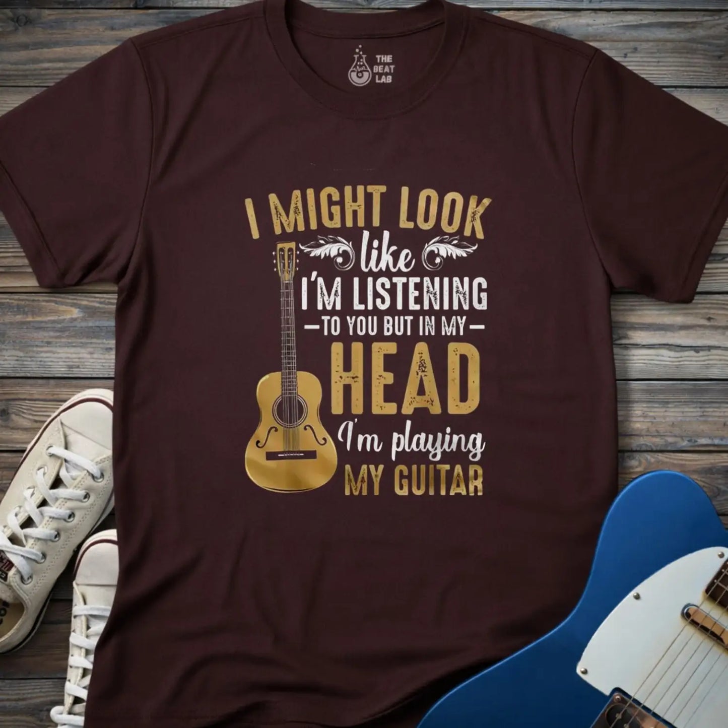 Playing Guitar in My Head T-shirt - Dark Chocolate / S - T-Shirt