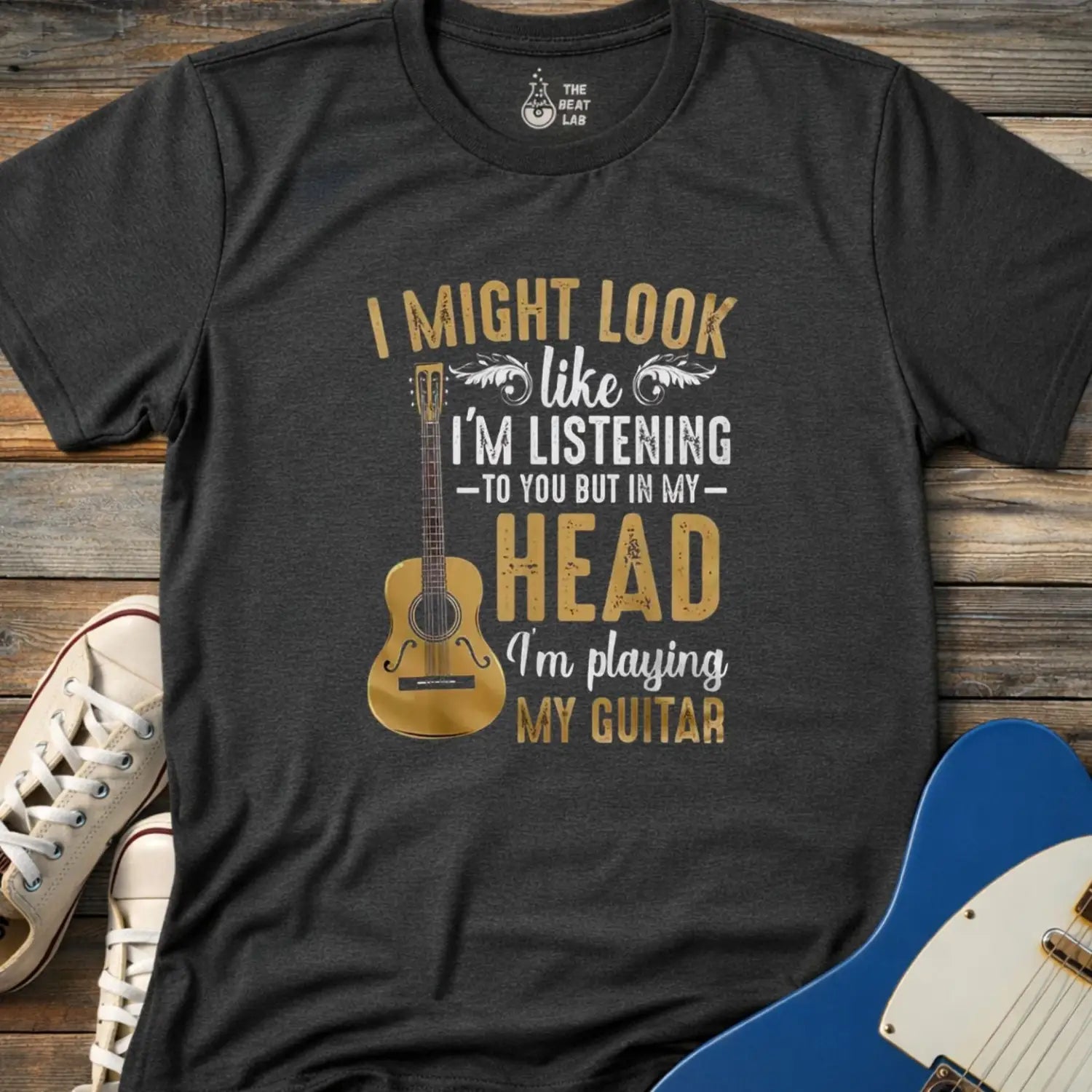 Playing Guitar in My Head T-shirt - Dark Heather Grey / S - T-Shirt
