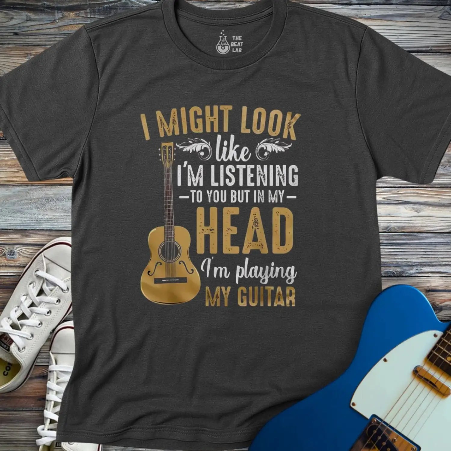 Playing Guitar in My Head T-shirt - Dark Heather Grey / S - T-Shirt