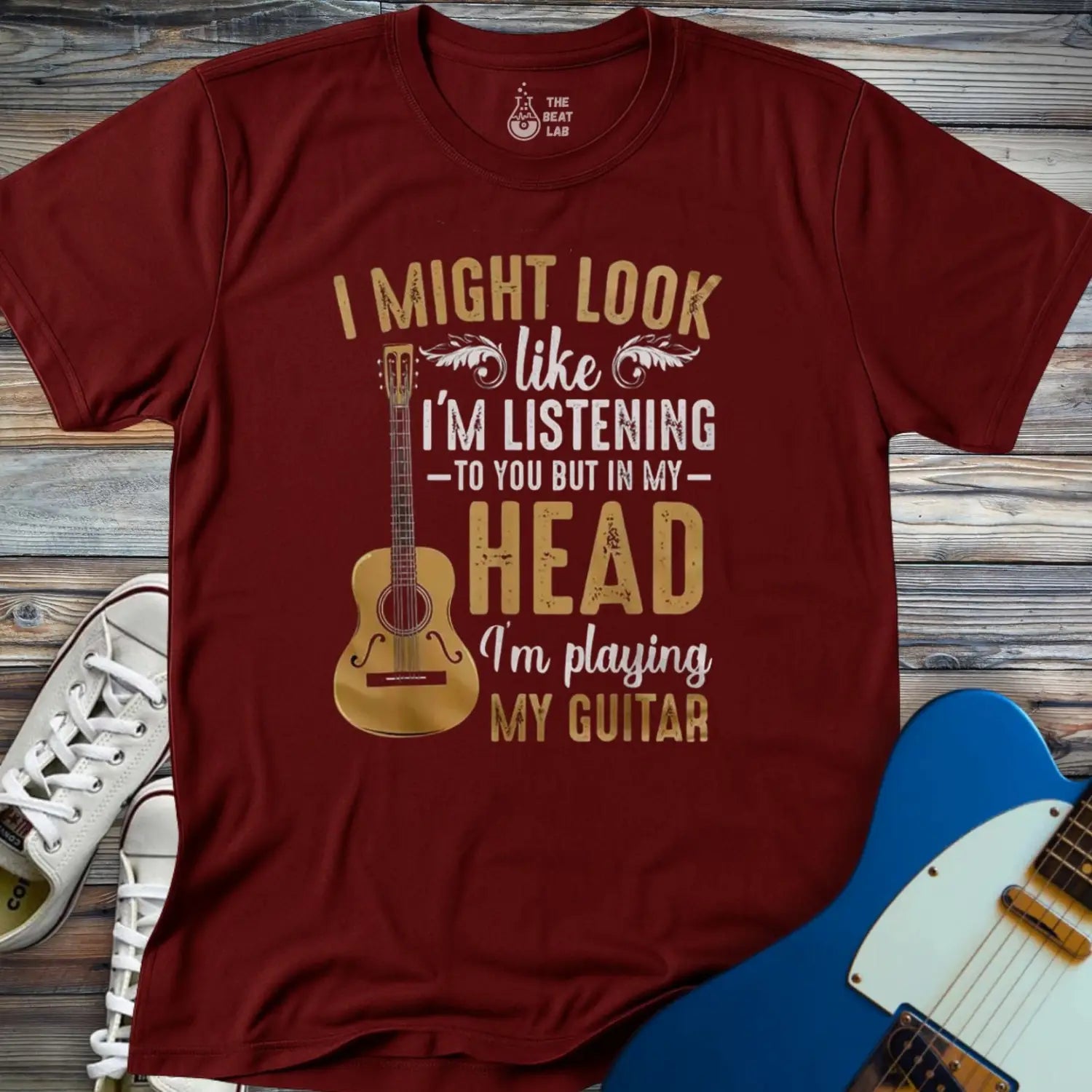 Playing Guitar in My Head T-shirt - Maroon / S - T-Shirt