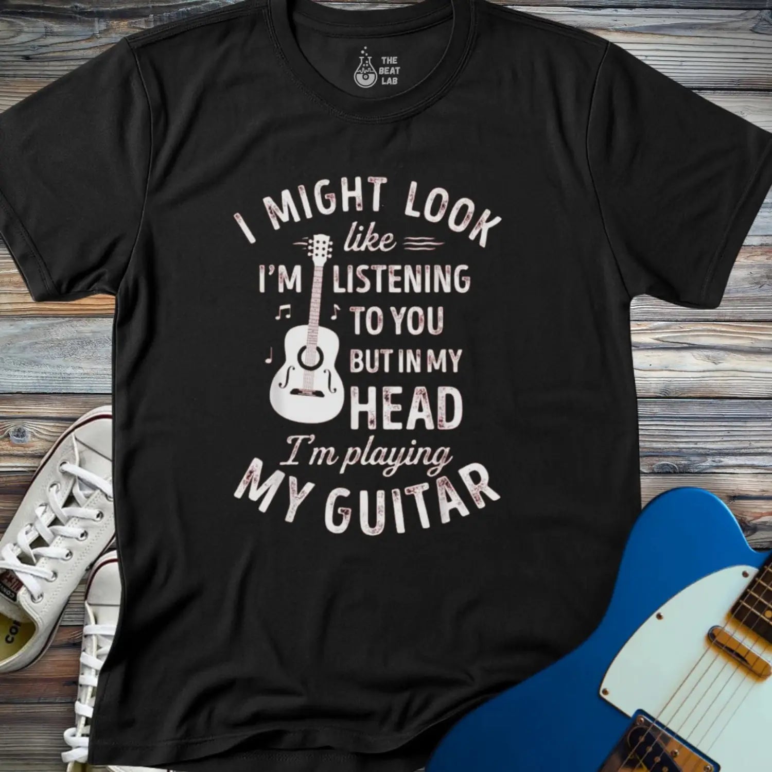 Playing Guitar T-shirt - Black / S - T-Shirt