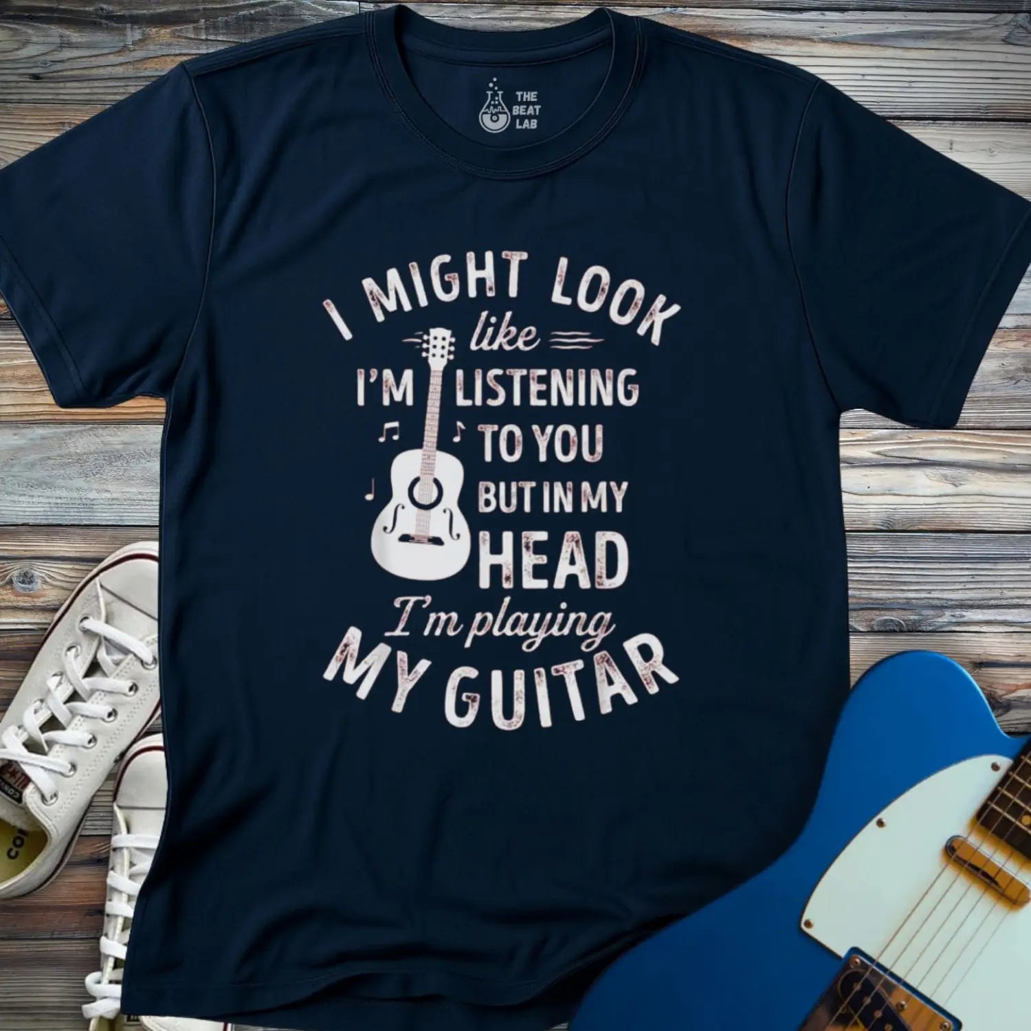 Playing Guitar T-shirt - Navy / S - T-Shirt