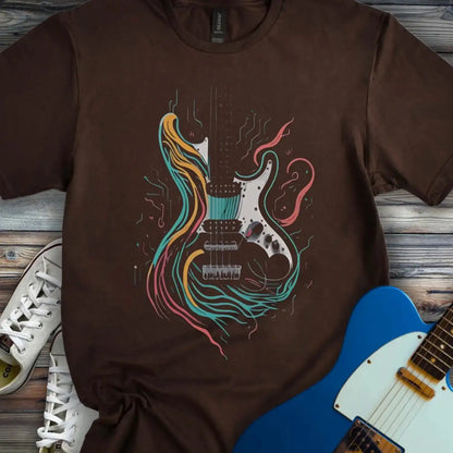 Psychedelic Electric Guitar T-shirt Dark Chocolate