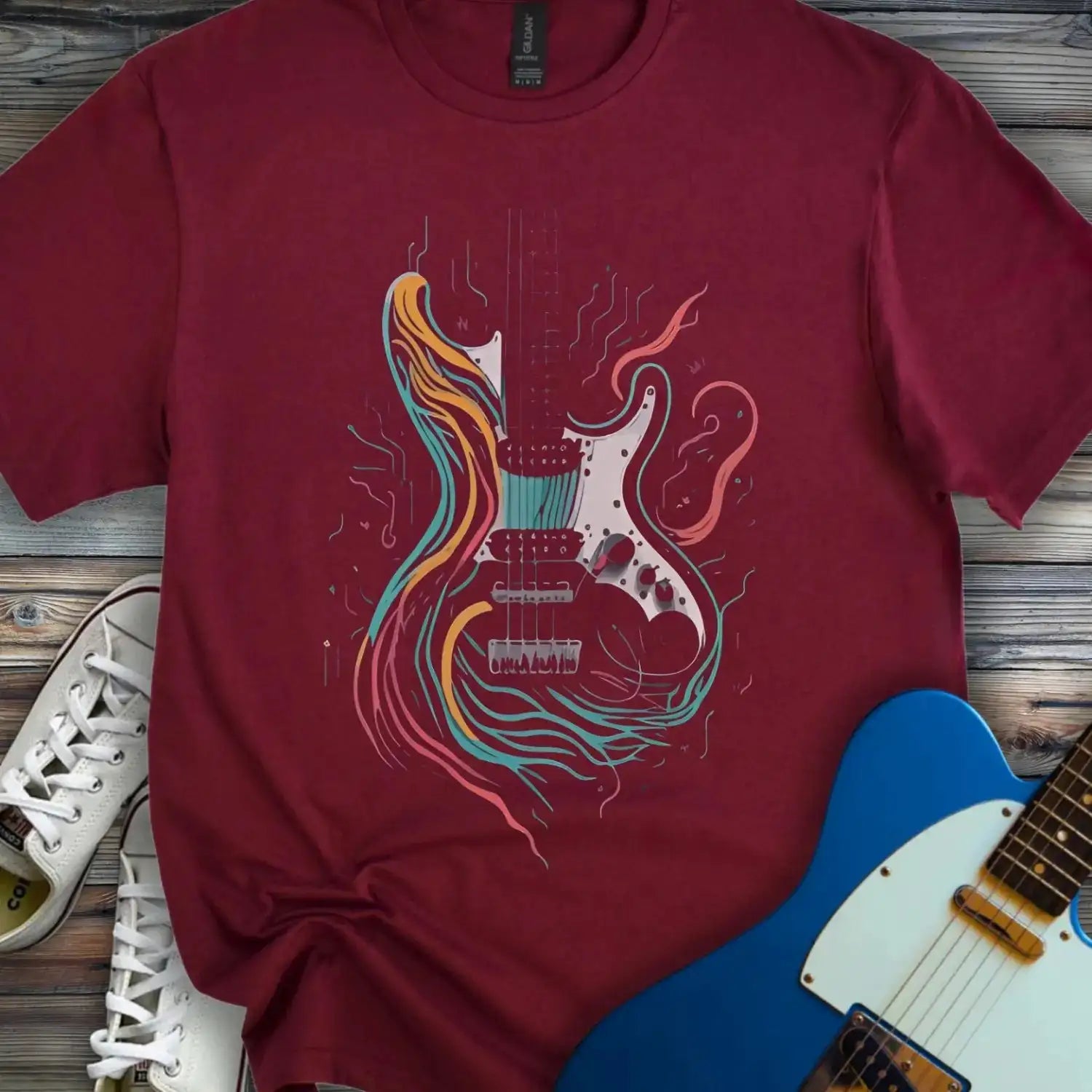 Psychedelic Electric Guitar T-shirt Maroon