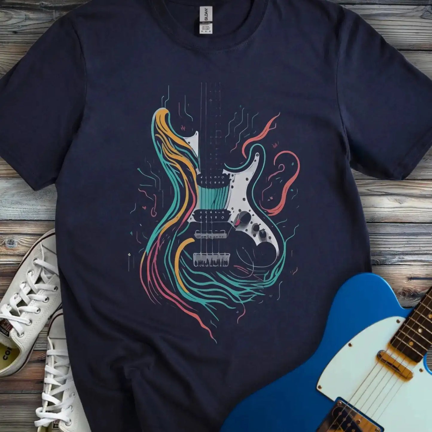 Psychedelic Electric Guitar T-shirt Navy