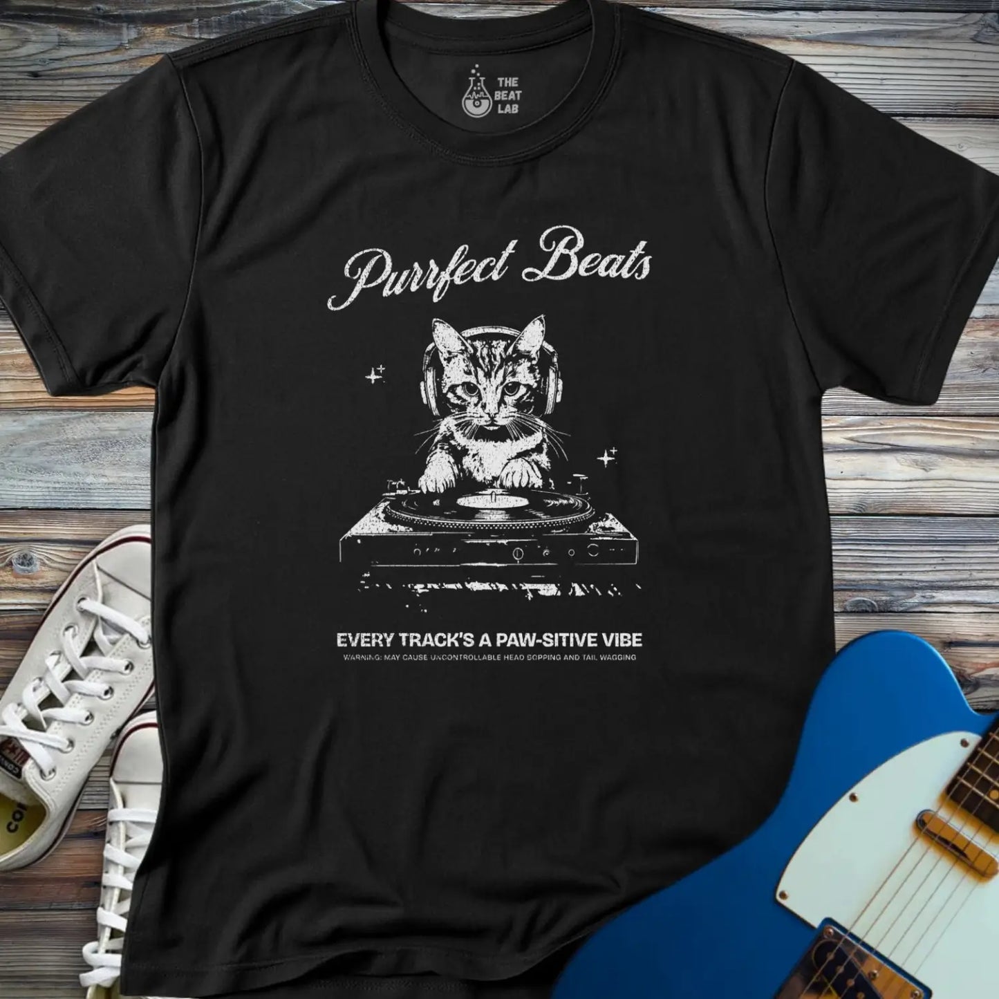 Purrfect Beats T-shirt - Black / S - T-Shirt