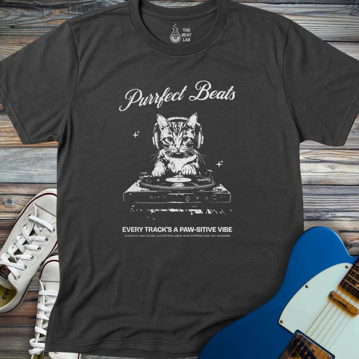 Purrfect Beats T-shirt - Dark Heather Grey / S - T-Shirt