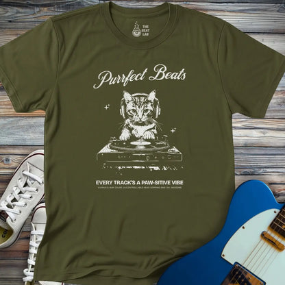 Purrfect Beats T-shirt - Military Green / S - T-Shirt