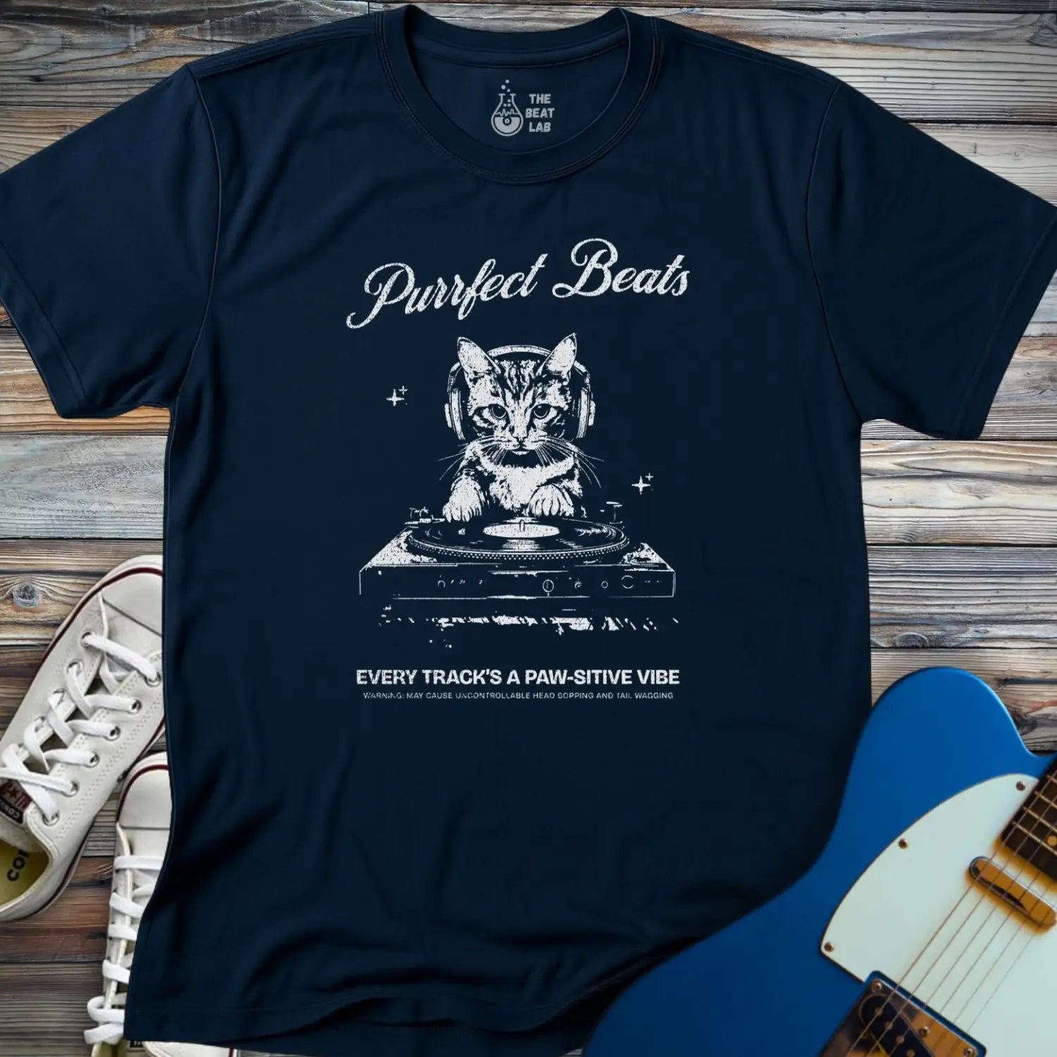 Purrfect Beats T-shirt - Navy / S - T-Shirt