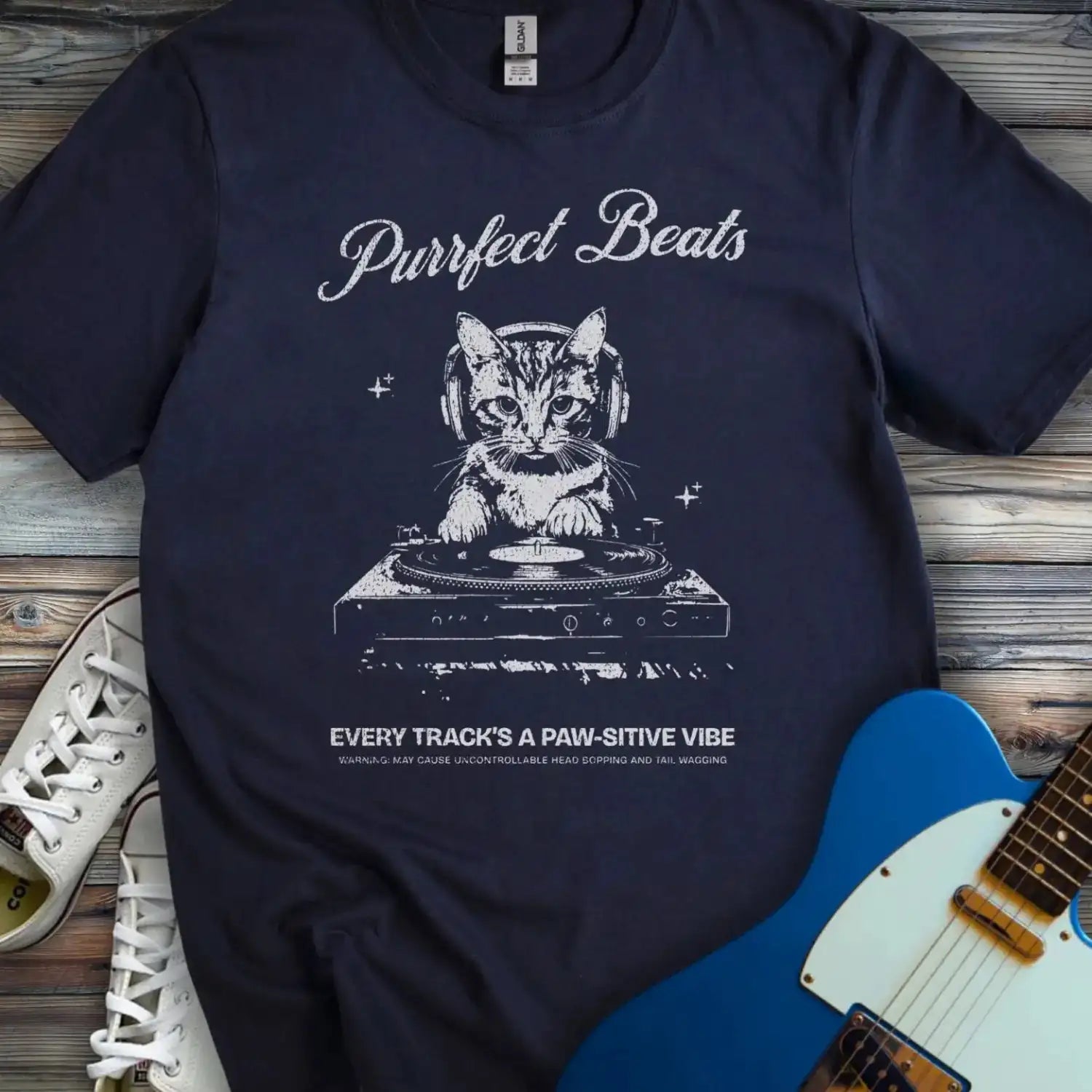 Purrfect Beats T-shirt Navy