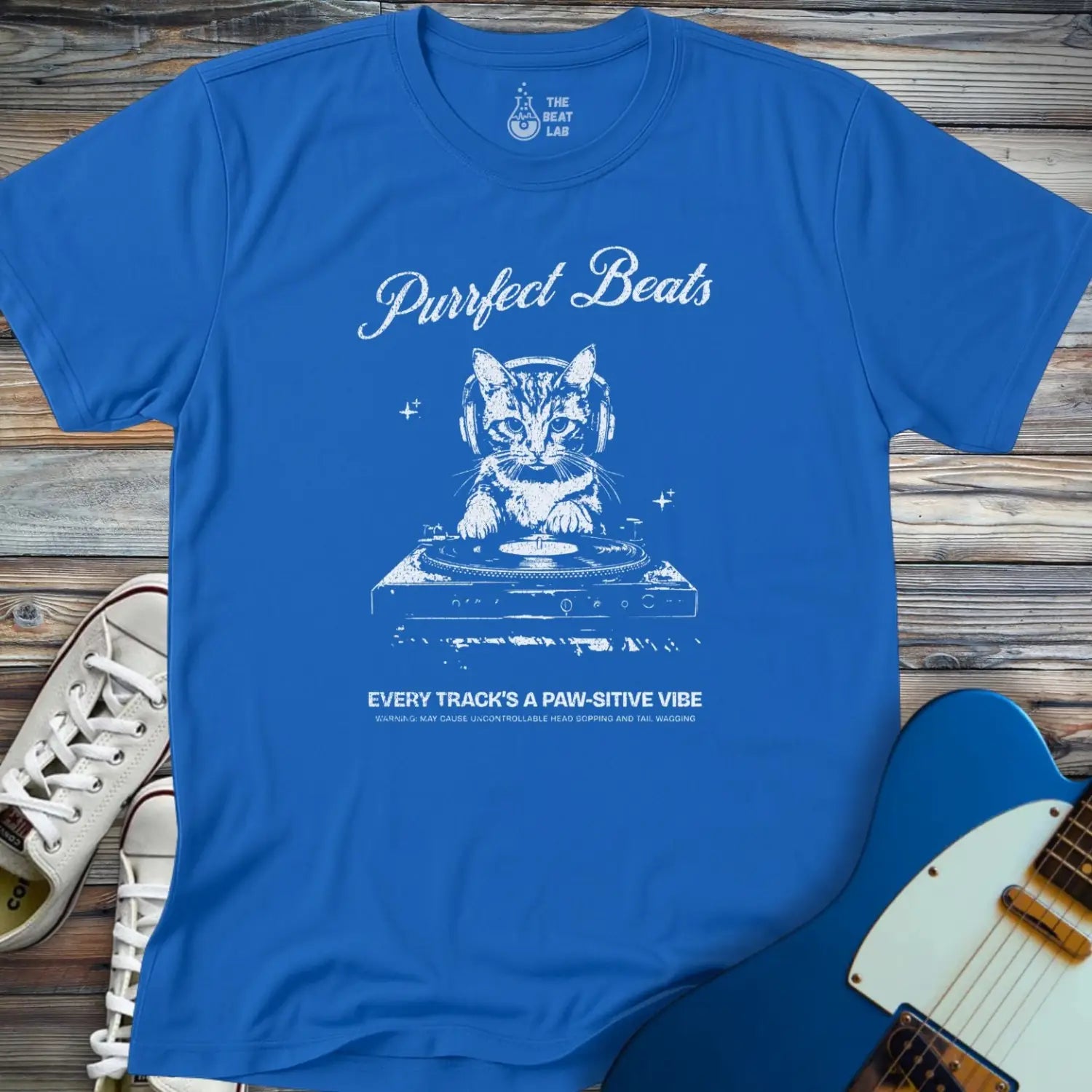 Purrfect Beats T-shirt - Royal / S - T-Shirt