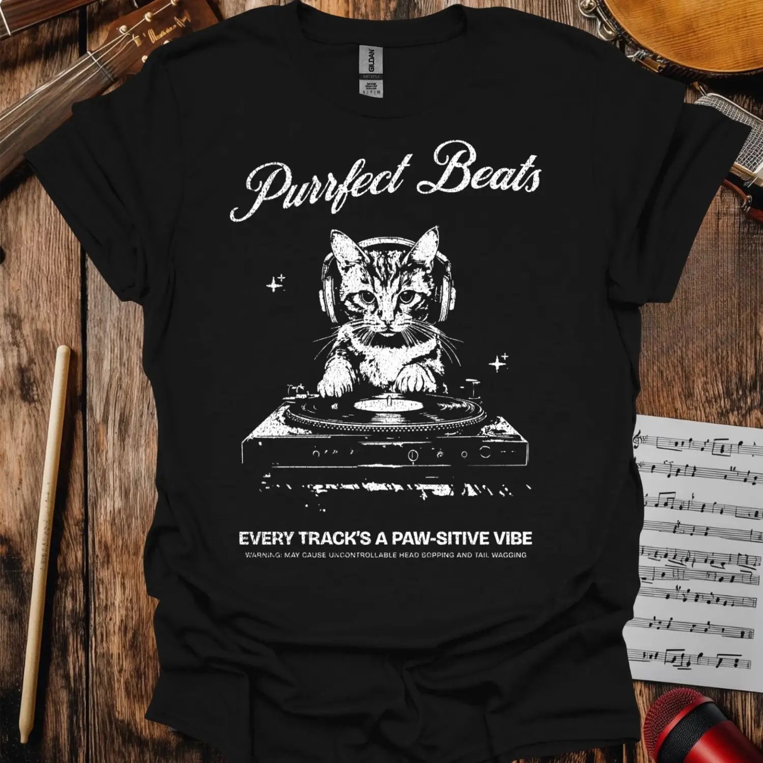 Purrfect Beats T-shirt Black