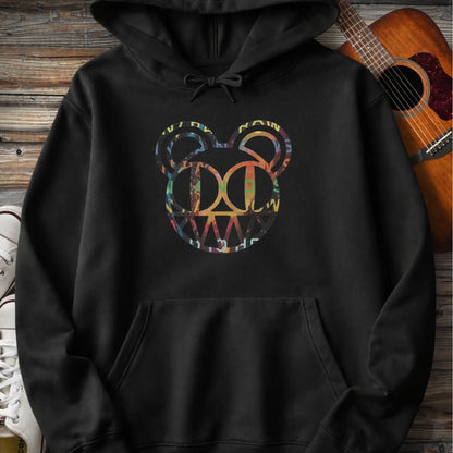 Black color of men women pullover fleece Gildan SF500 hoodie featuring radiohead bear logo, vintage rock band music hoodie
