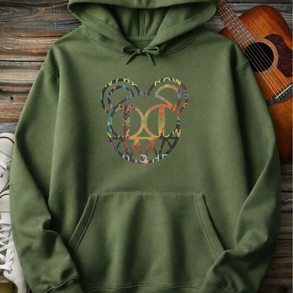 Military green color of men women pullover fleece Gildan SF500 hoodie featuring radiohead bear logo, vintage rock band music hoodie