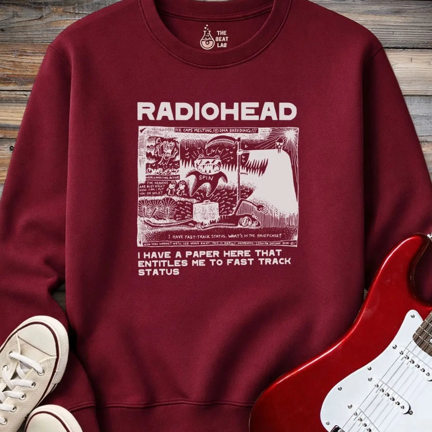 Radiohead Comic Art (I) Crewneck - Maroon / S - Sweatshirt