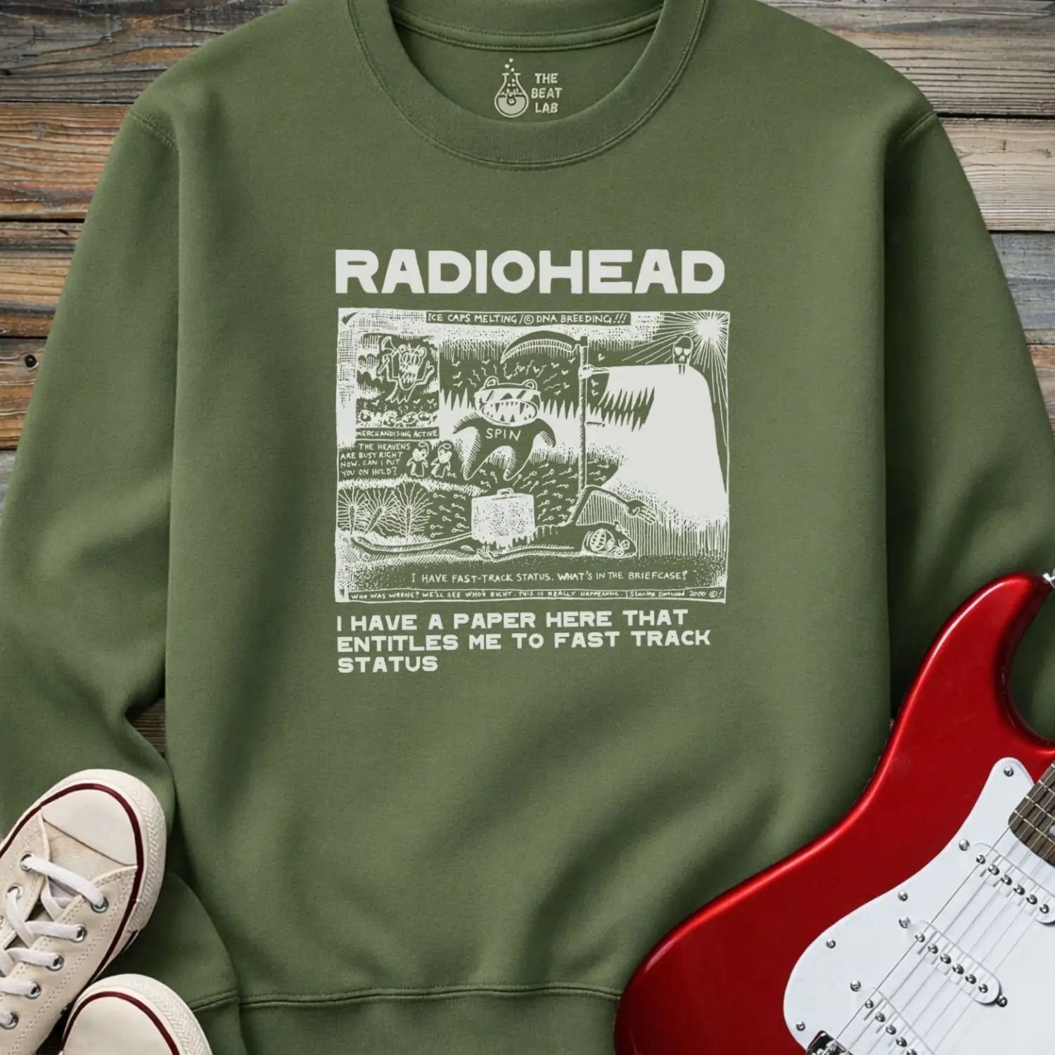 Radiohead Comic Art (I) Crewneck - Military Green / S - Sweatshirt