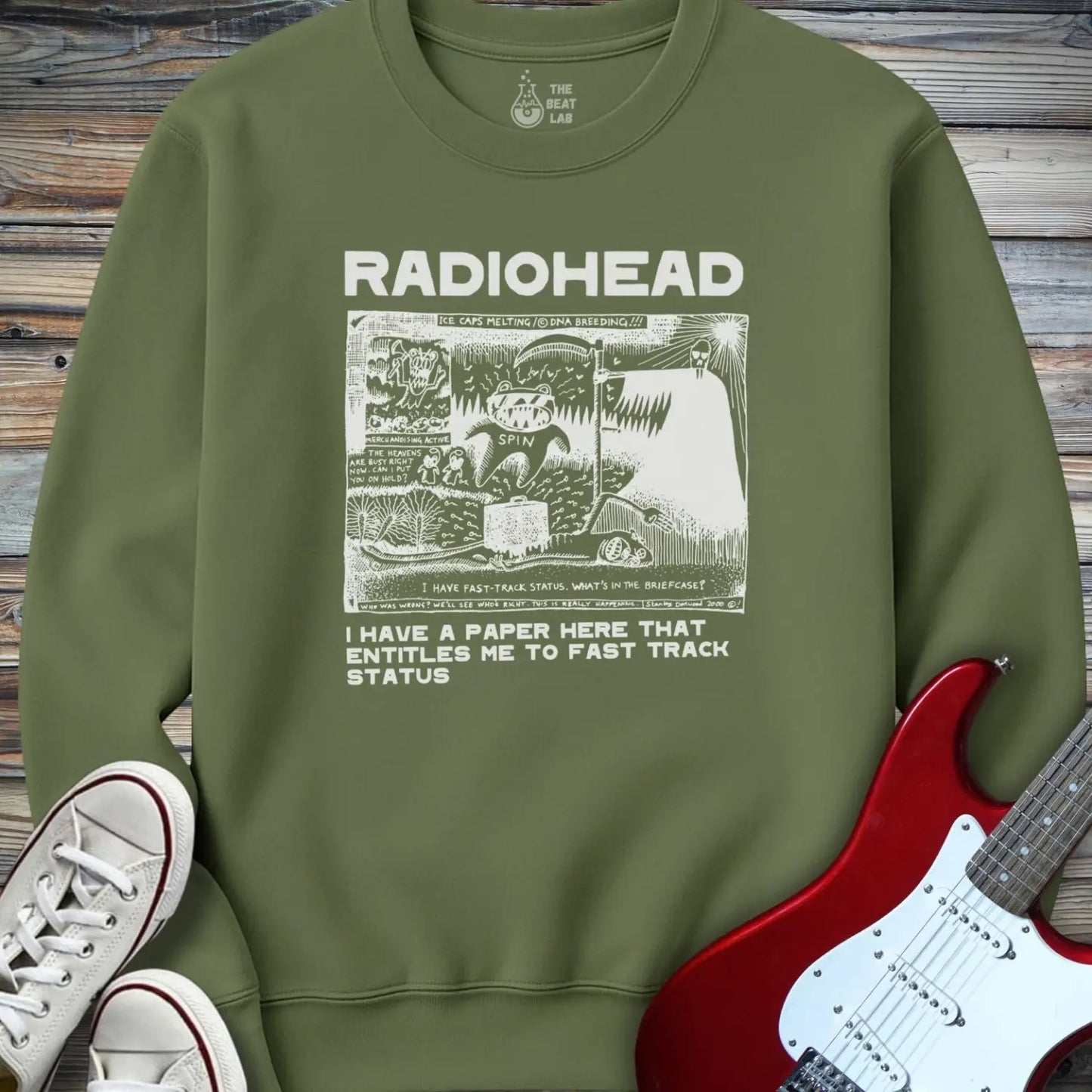 Radiohead Comic Art (I) Crewneck - Military Green / S - Sweatshirt