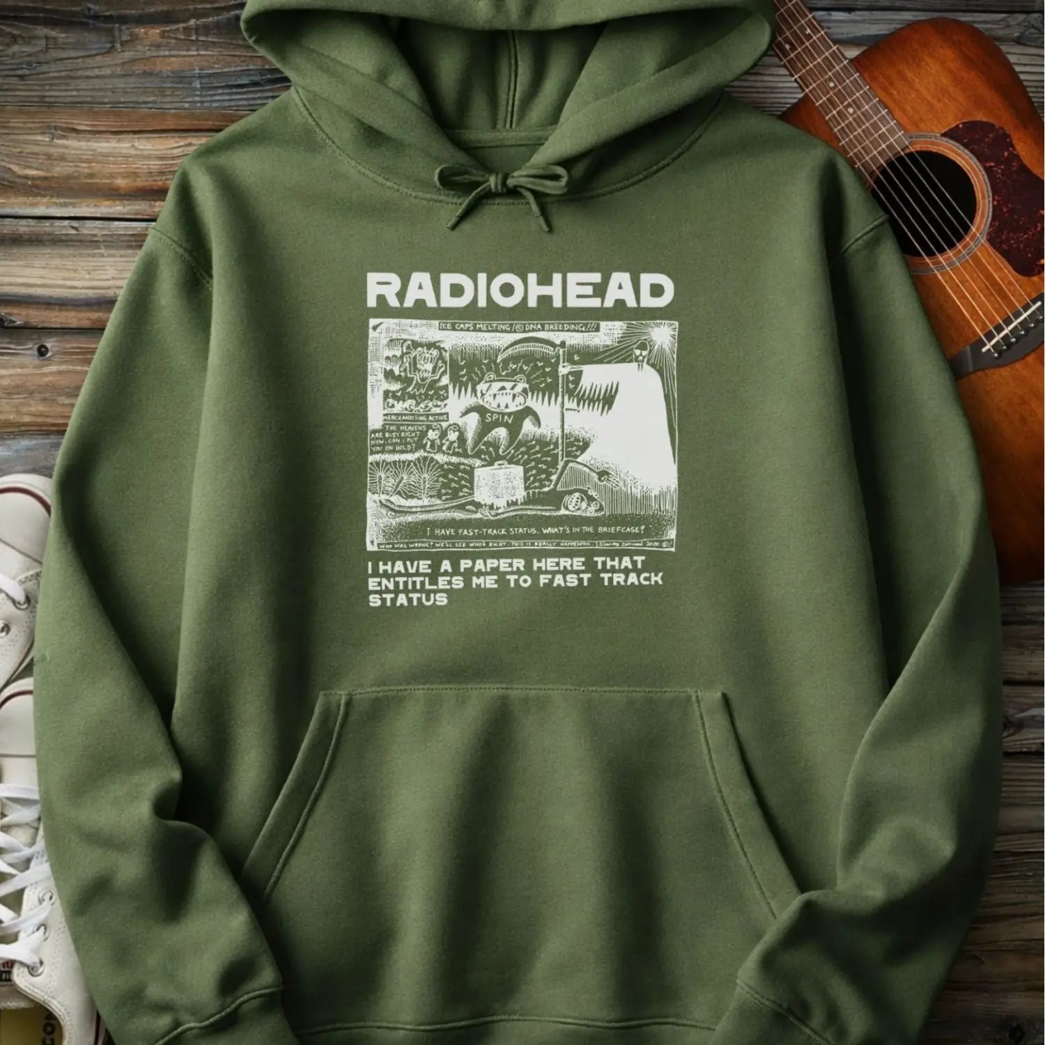 Radiohead Comic Art (I) Hoodie - Military Green / S - Hoodie