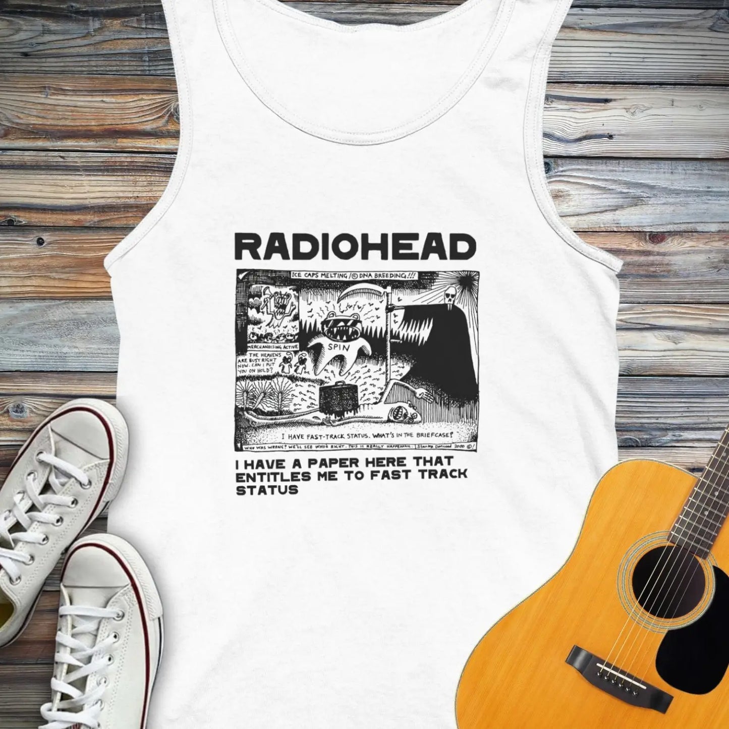 Radiohead Comic Art (I) Tank Top - White / XS - Tank Top