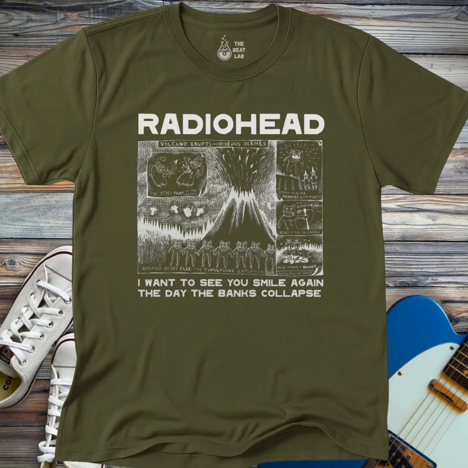 Radiohead Comic Art (III) T-shirt - Military Green / S - T-Shirt