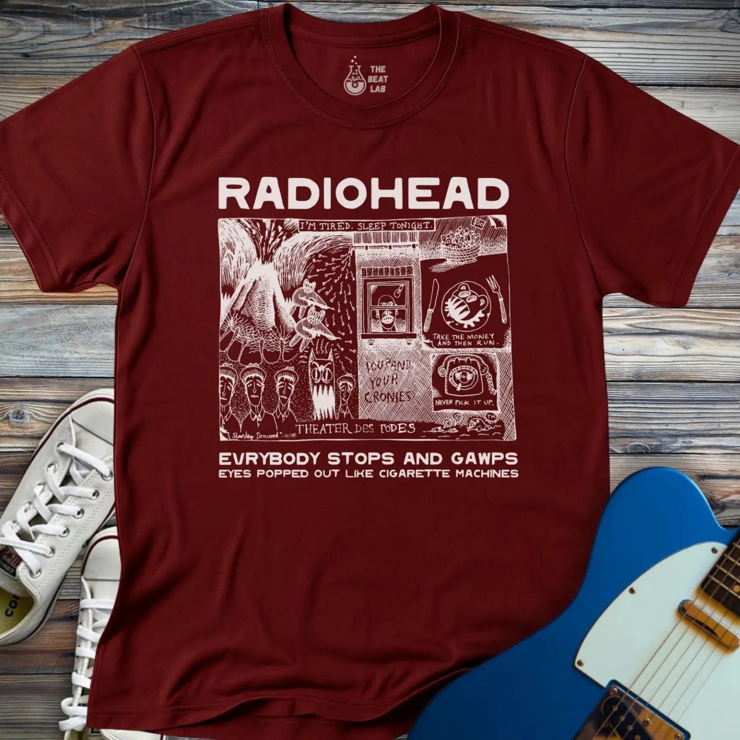 Radiohead Comic Art (IV) T-shirt - Maroon / S - T-Shirt