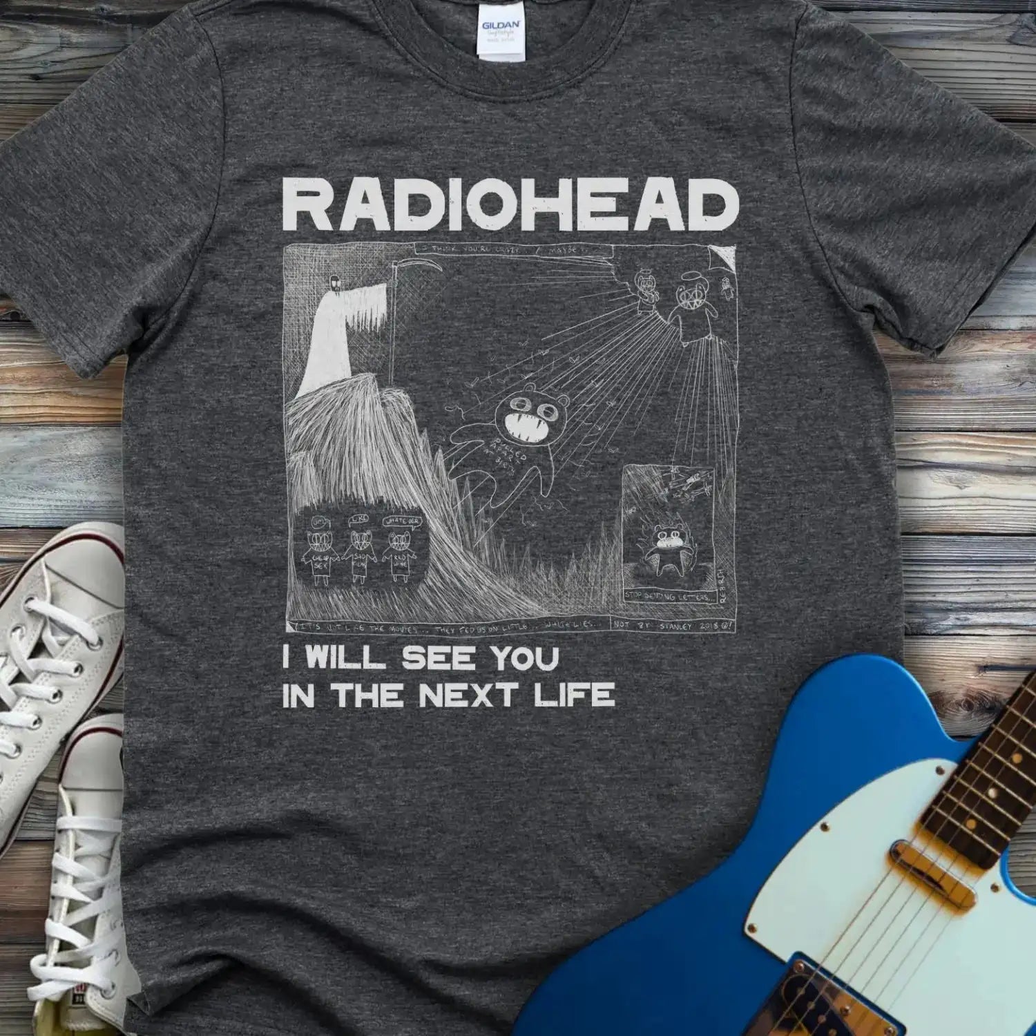 Radiohead Comic Art (V) T-shirt Dark Heather Grey