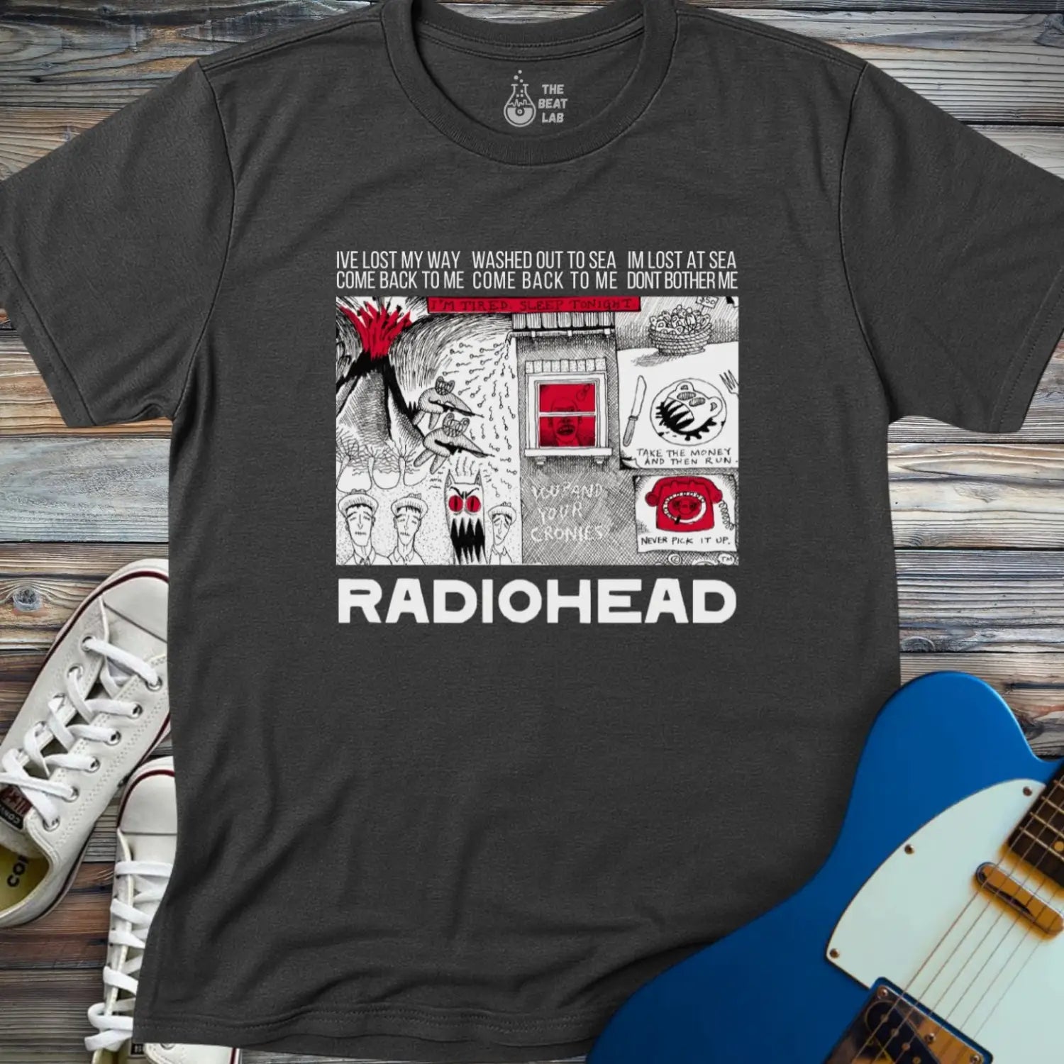 Radiohead Comic Art (V) T-shirt - Dark Heather Grey / S - T-Shirt
