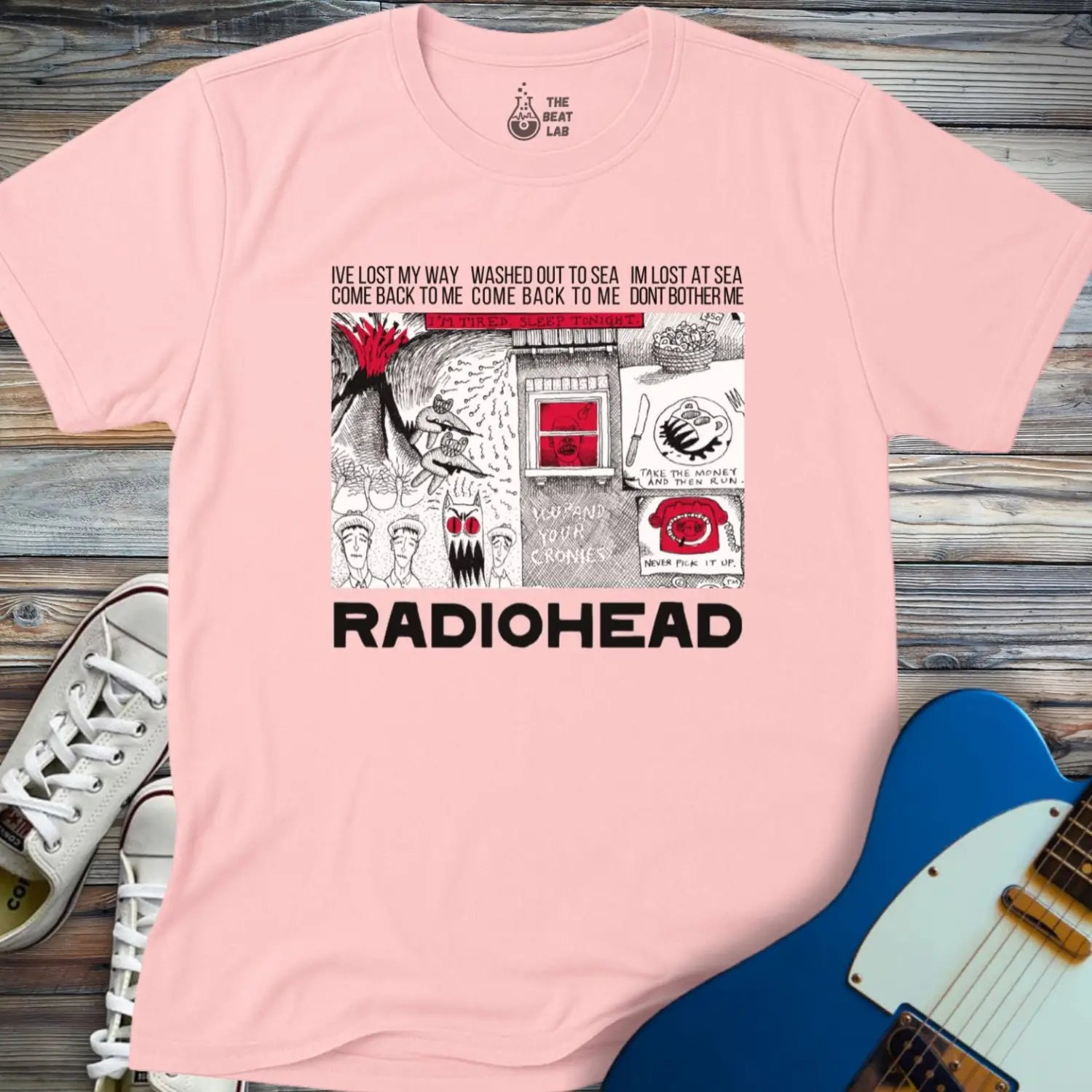 Radiohead Comic Art (V) T-shirt - Light Pink / S - T-Shirt