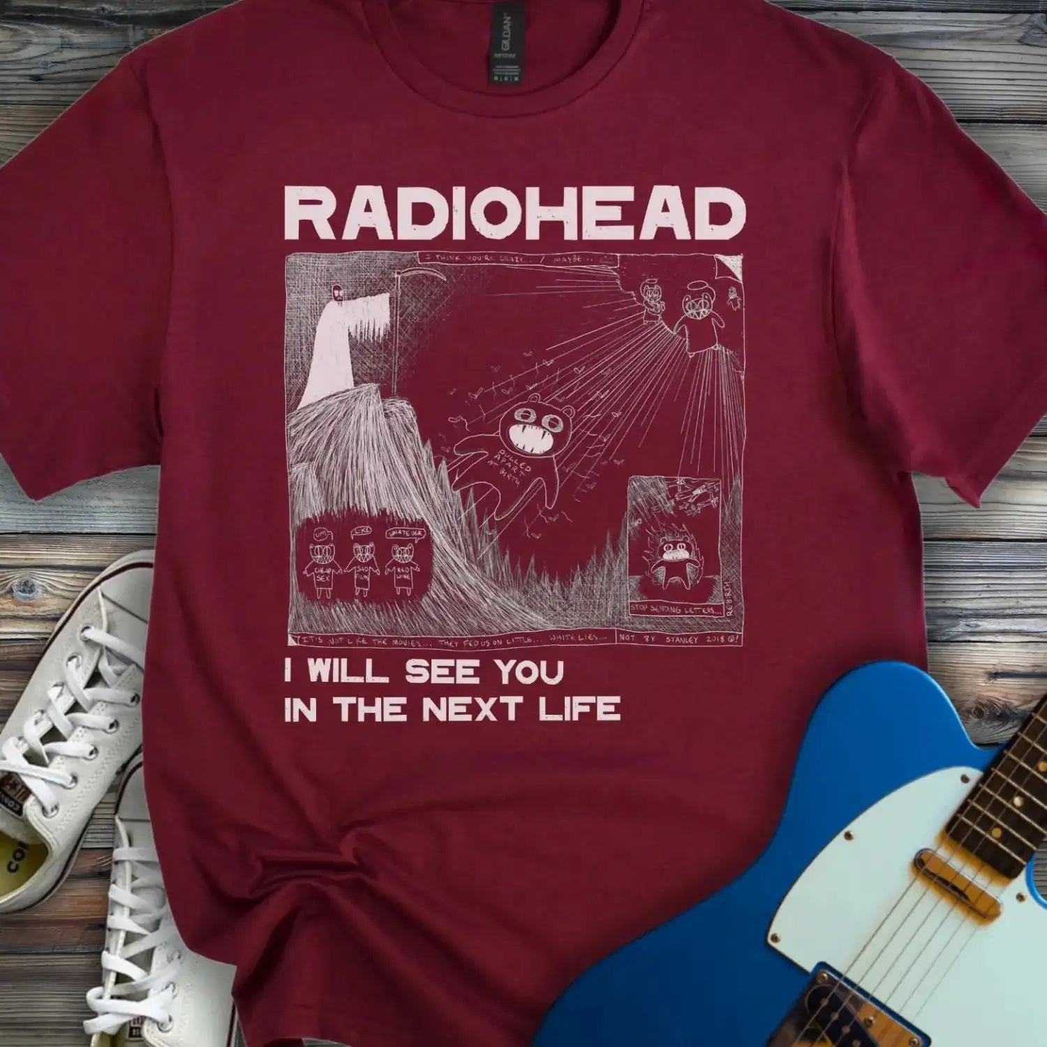 Radiohead Comic Art (V) T-shirt Maroon