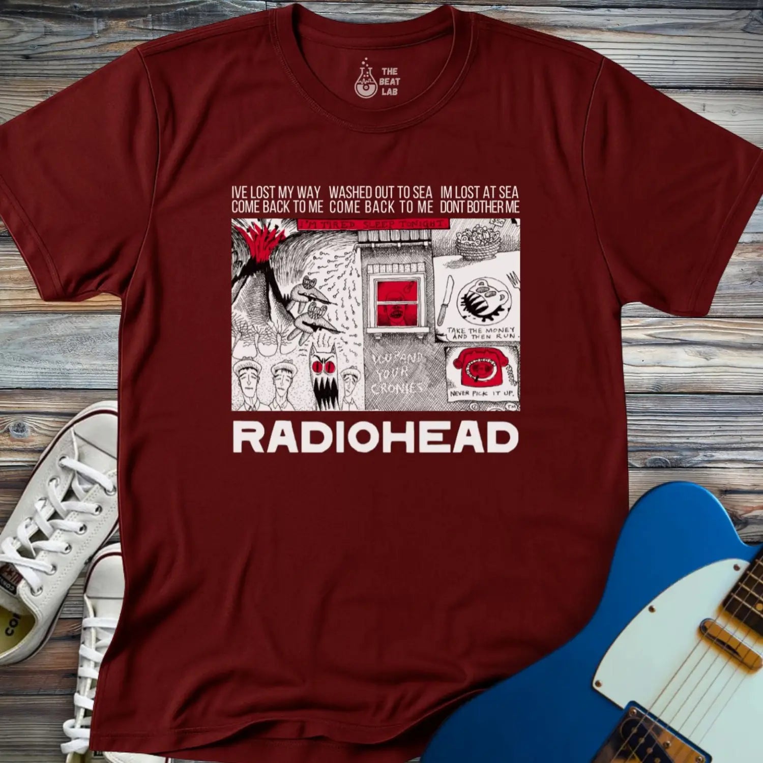 Radiohead Comic Art (V) T-shirt - Maroon / S - T-Shirt