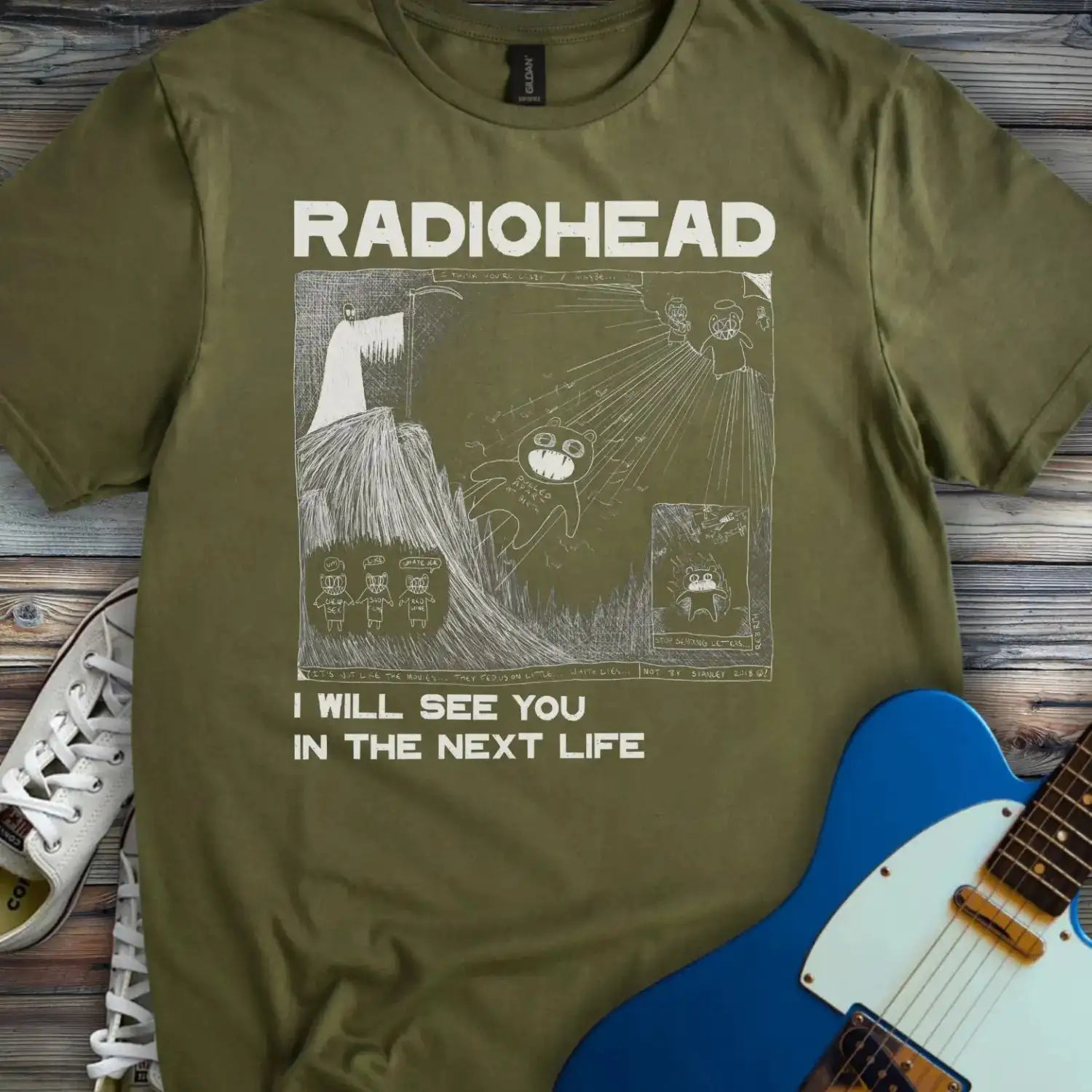 Radiohead Comic Art (V) T-shirt Military Green