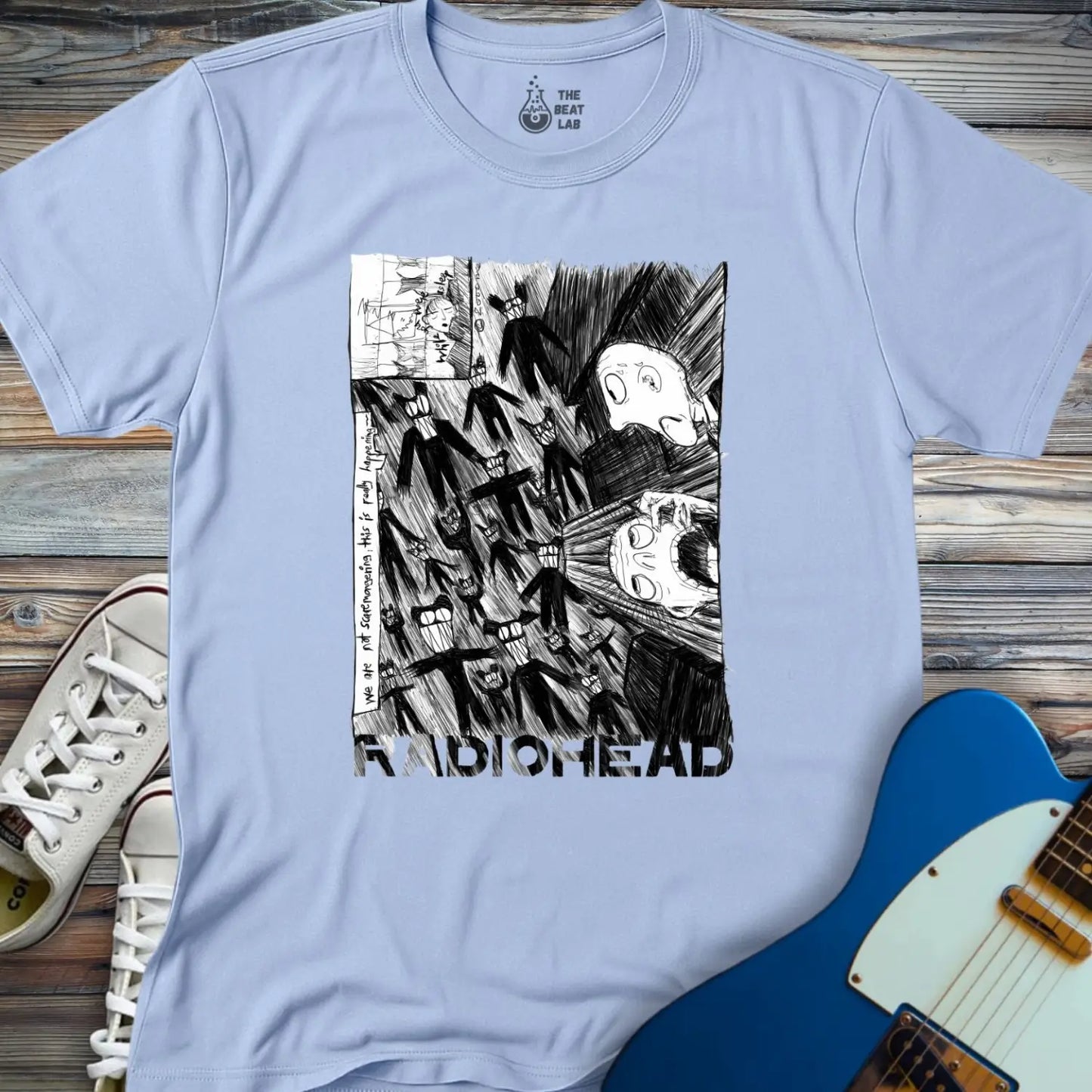 Radiohead Comic Art (VI) T-shirt - Light Blue / S - T-Shirt