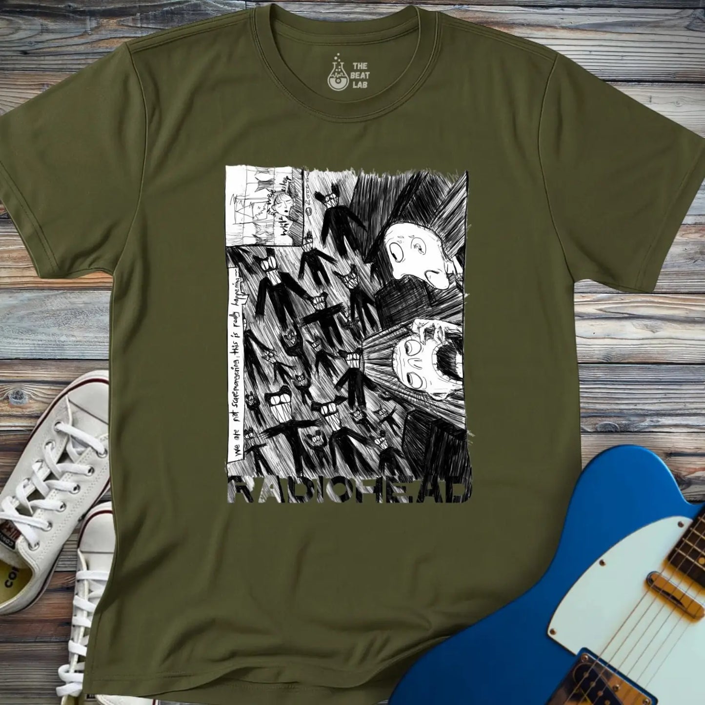 Radiohead Comic Art (VI) T-shirt - Military Green / S - T-Shirt