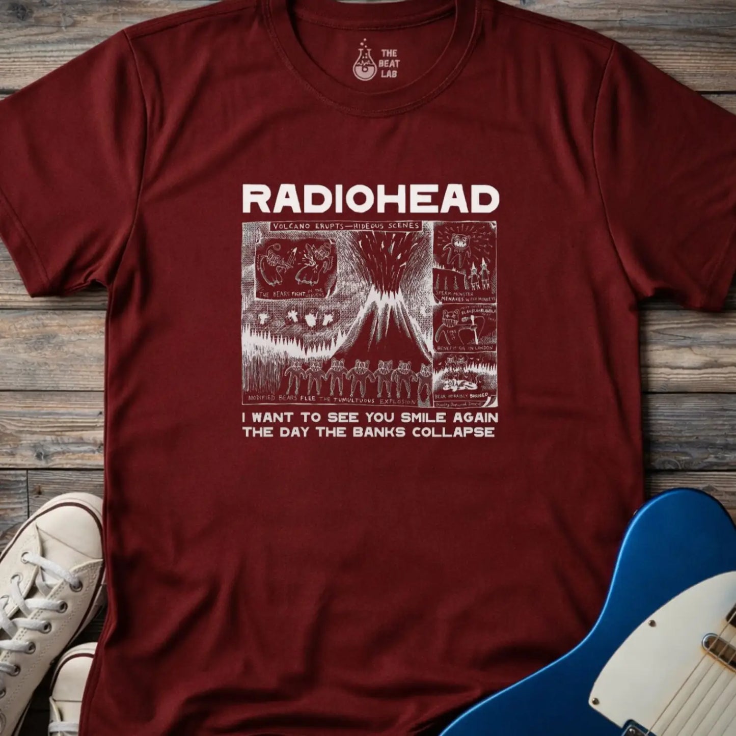 Radiohead Comic Art (VII) T-shirt - Maroon / S - T-Shirt