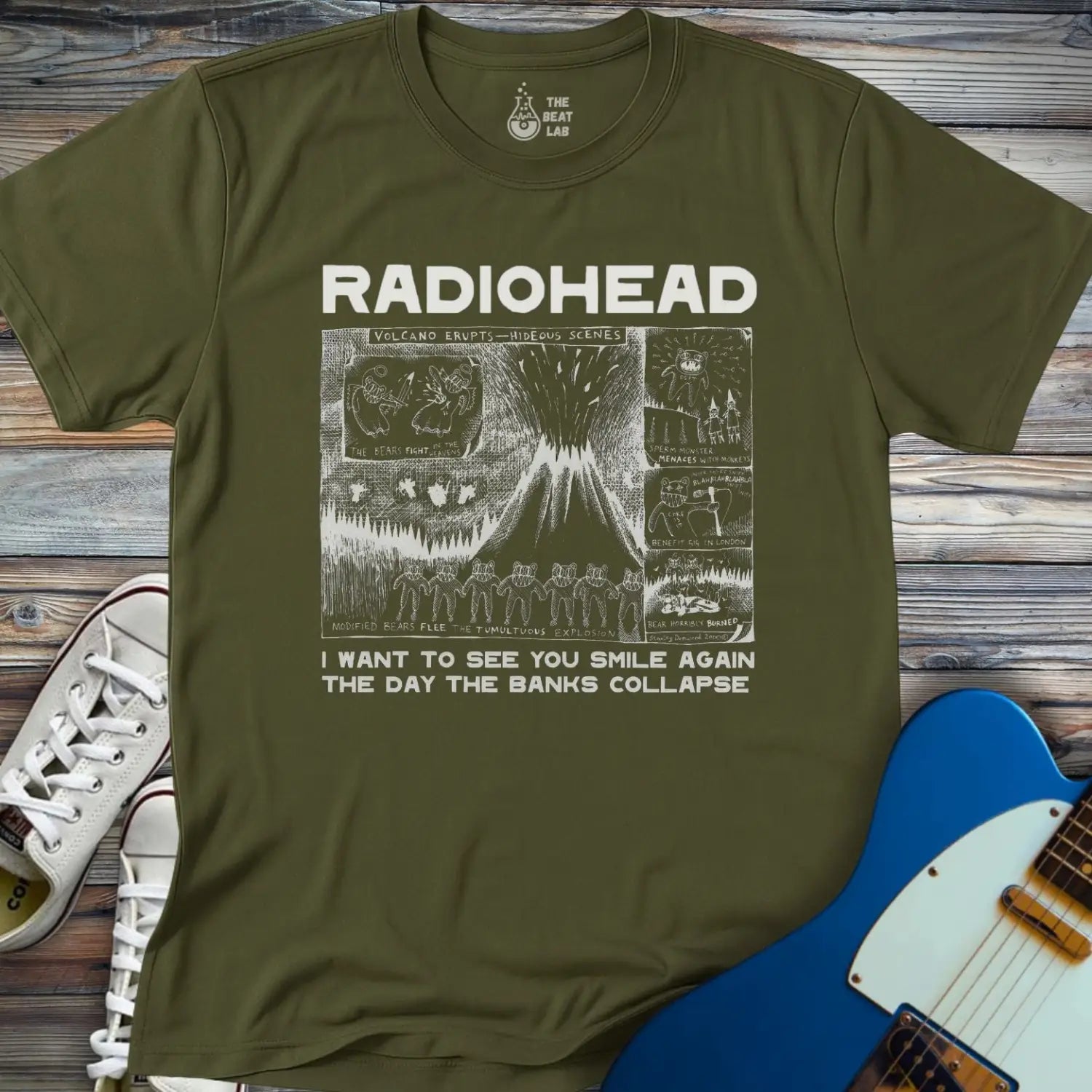 Radiohead Comic Art (VII) T-shirt - Military Green / S - T-Shirt