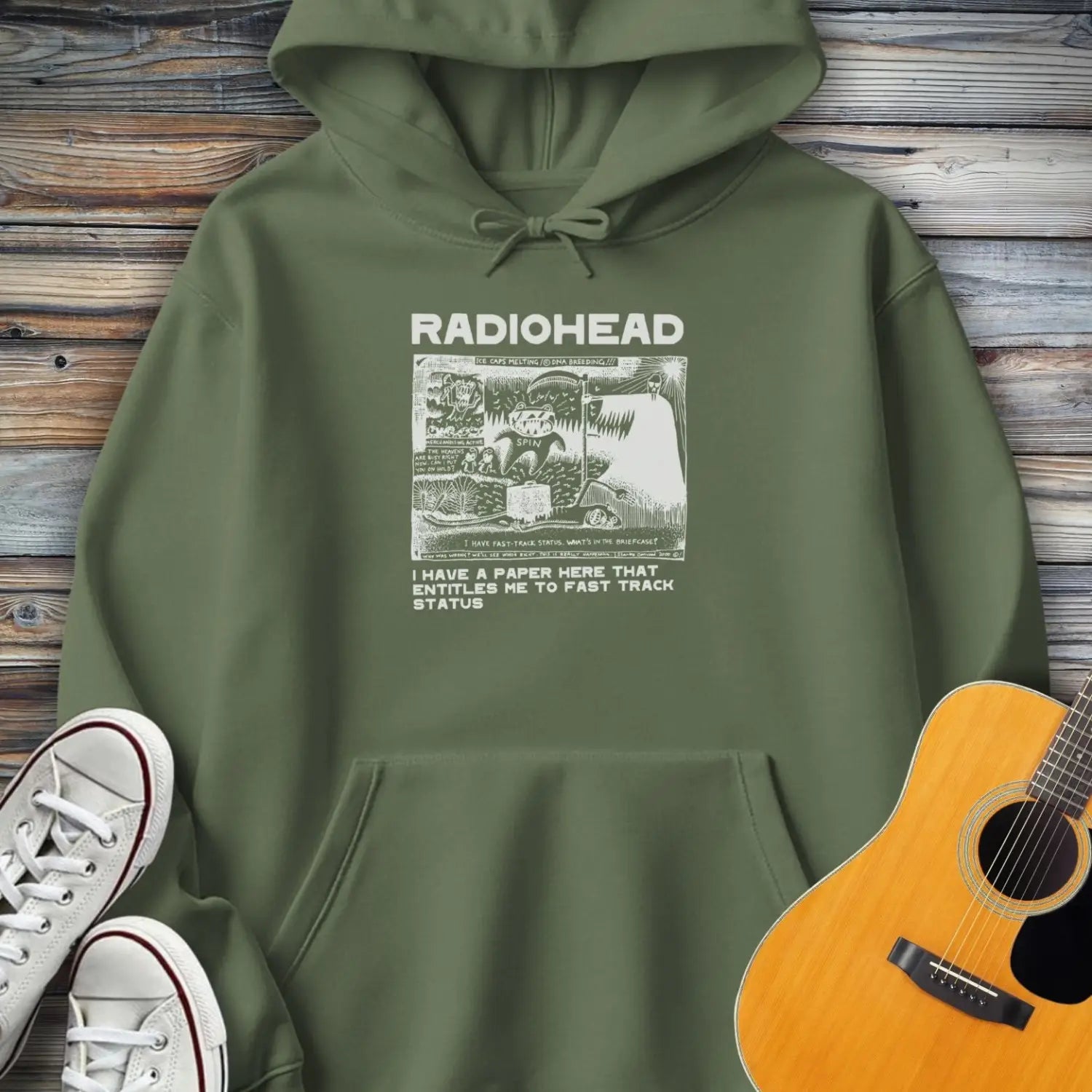 Radiohead Fast Track Hoodie - Military Green / S - Hoodie