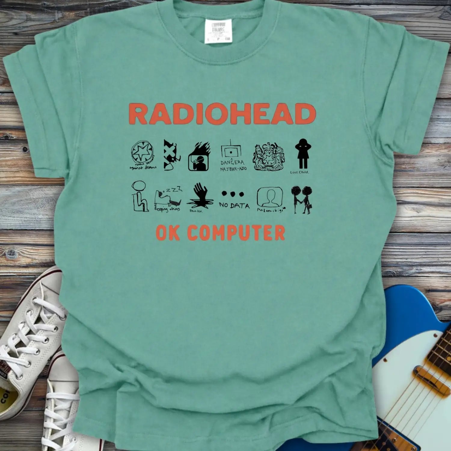 Radiohead Ok Computer Comfort Colors Shirt - Seafoam / S - T-Shirt