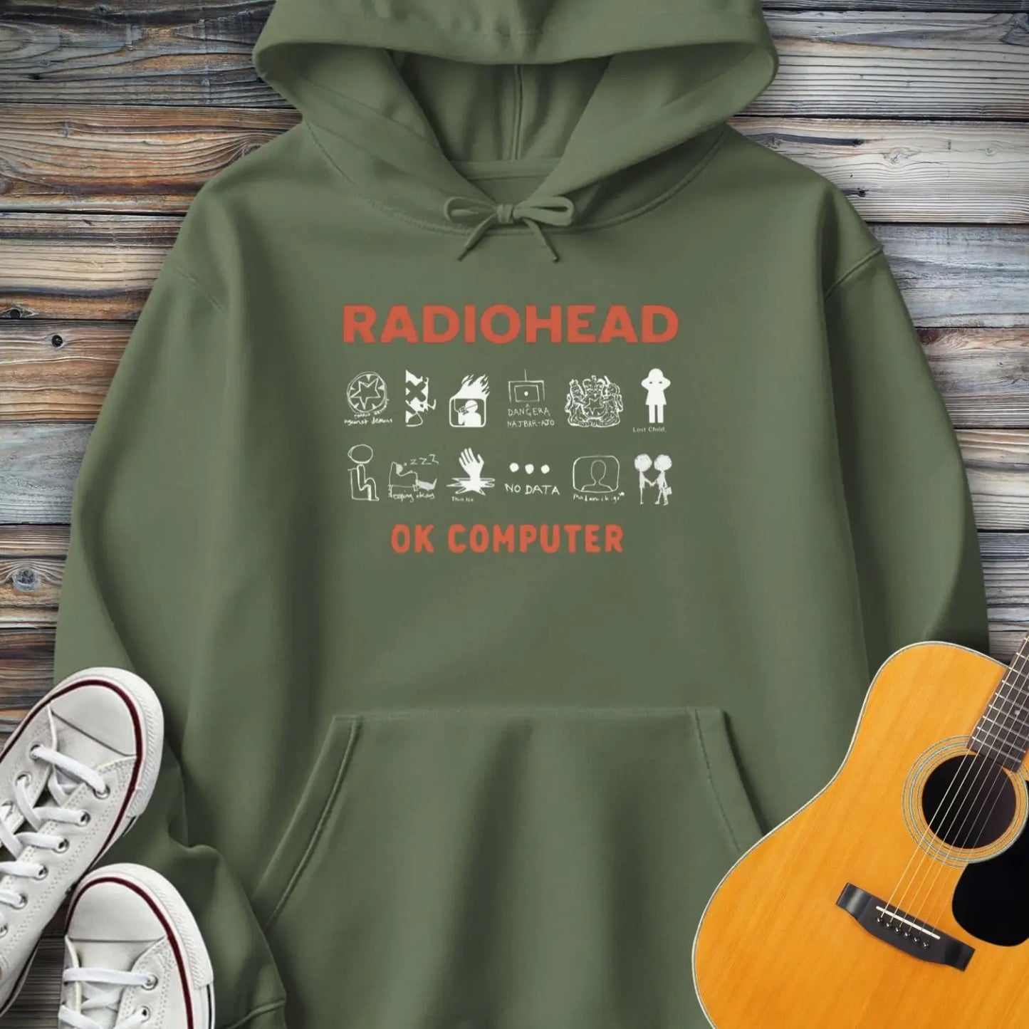 Radiohead Ok Computer Hoodie - Military Green / S - Hoodie