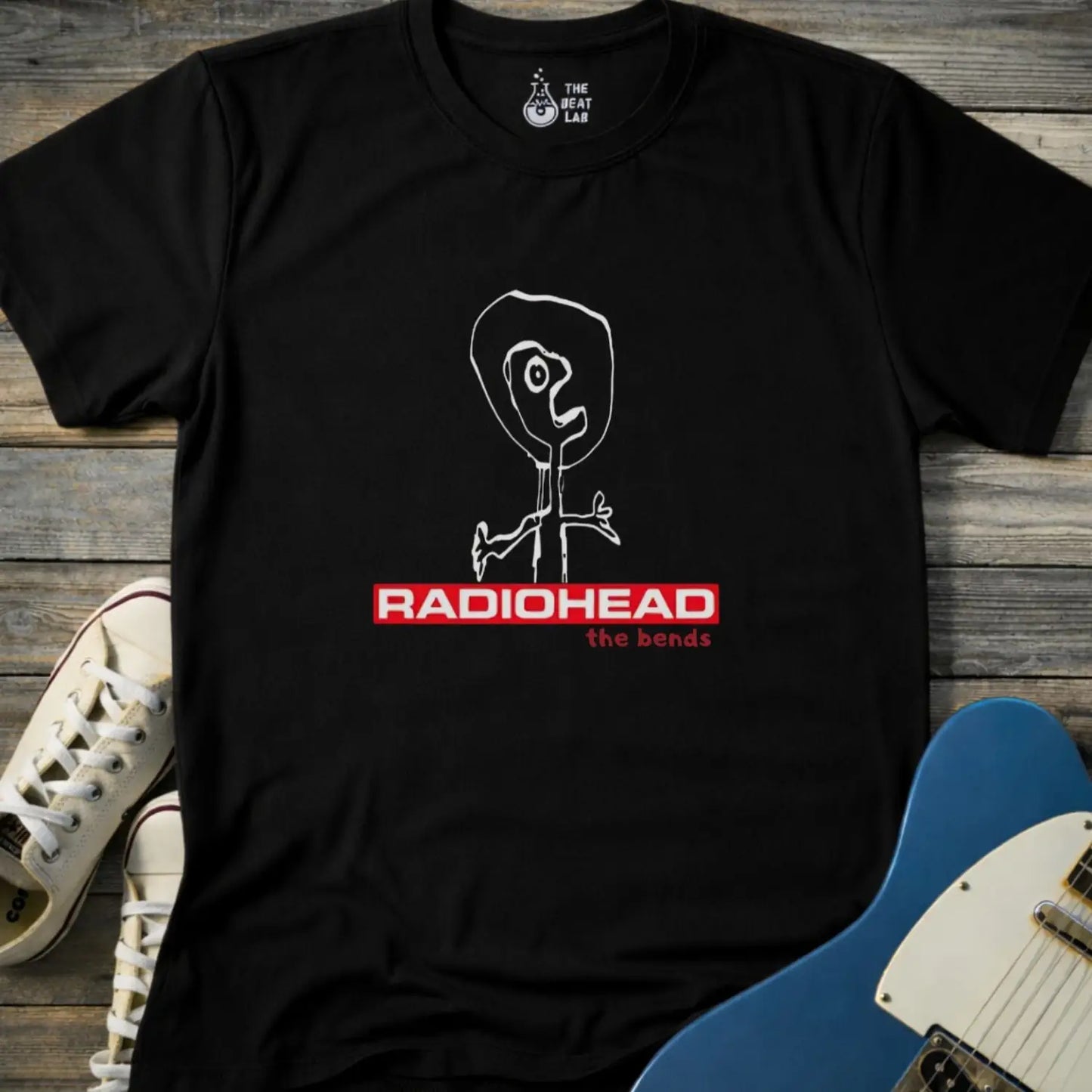 Black gildan 64000 adult unisex shirt featuring Radiohead The Bends studio album