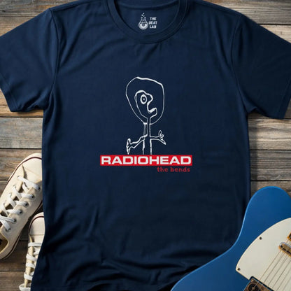 Navy blue gildan 64000 adult unisex shirt featuring Radiohead The Bends studio album