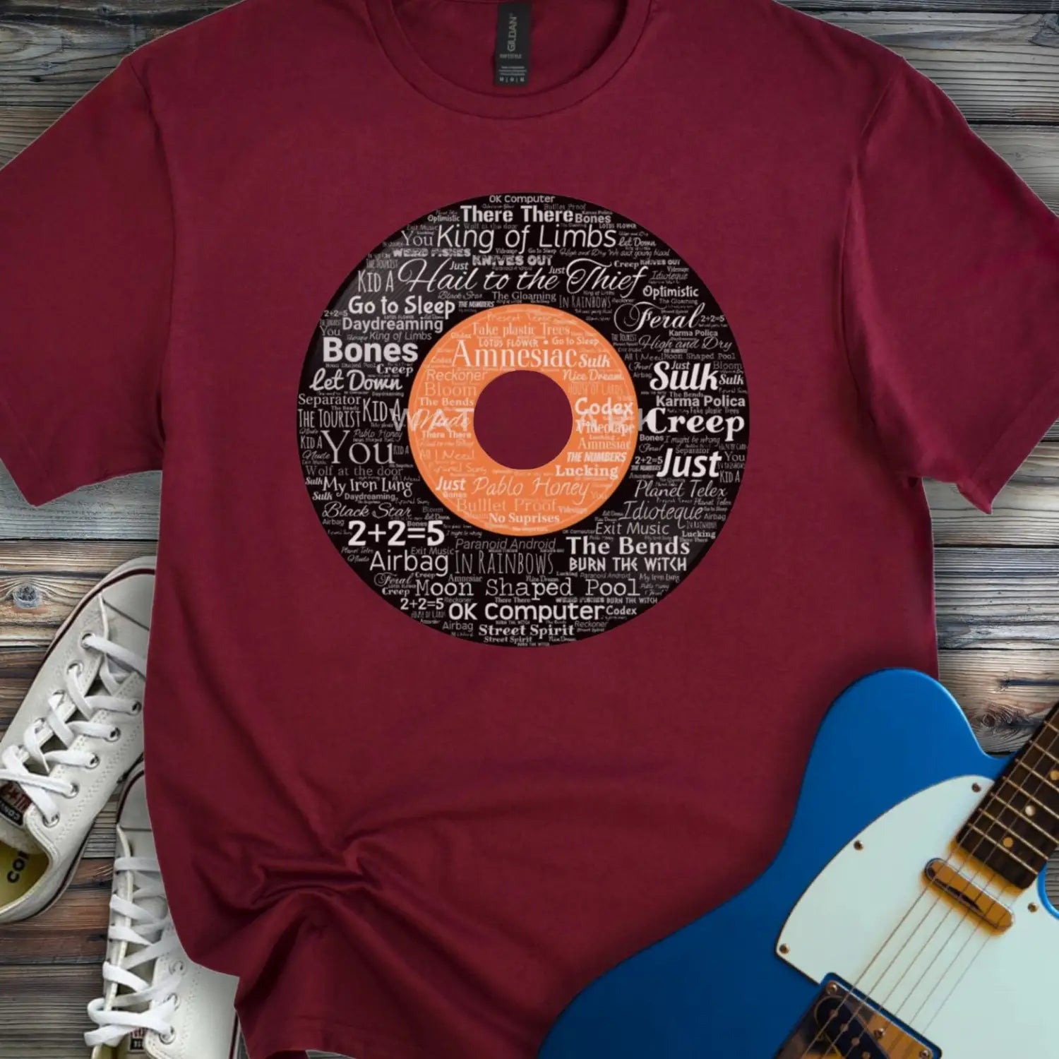 Radiohead Vinyl Record T-shirt - Maroon / S - T-Shirt