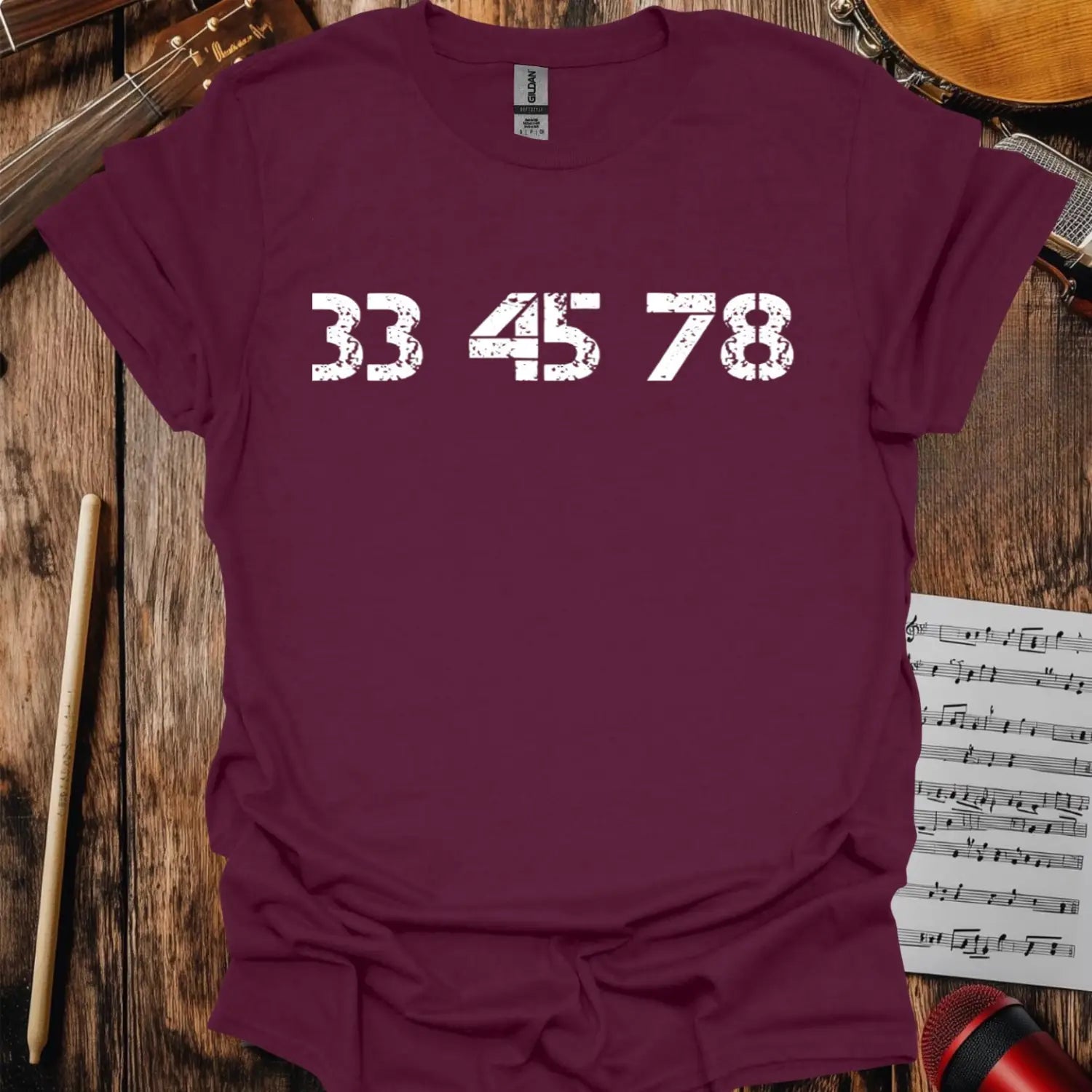Record Speeds 33 45 78 RPM T-shirt - S / Maroon - T-Shirt