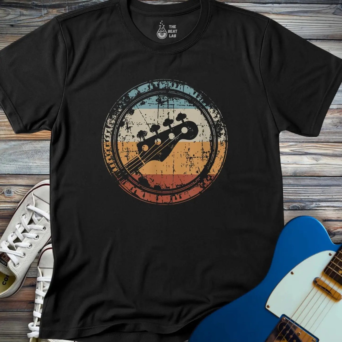 Retro Grunge Bass Guitar T-shirt - Black / S - T-Shirt
