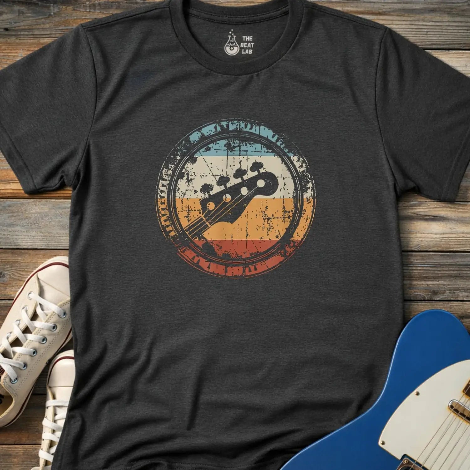Retro Grunge Bass Guitar T-shirt - Dark Heather Grey / S - T-Shirt