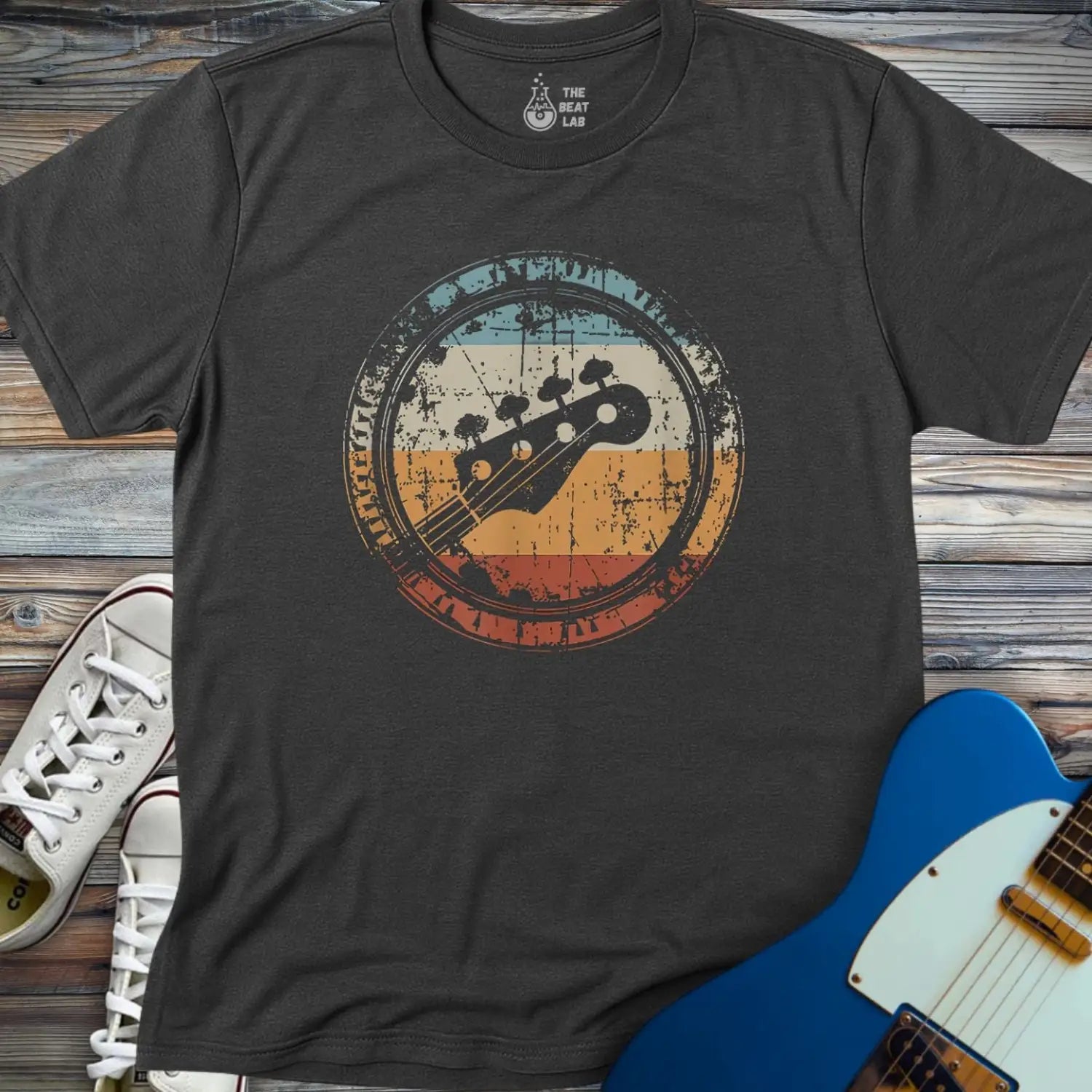 Retro Grunge Bass Guitar T-shirt - Dark Heather Grey / S - T-Shirt