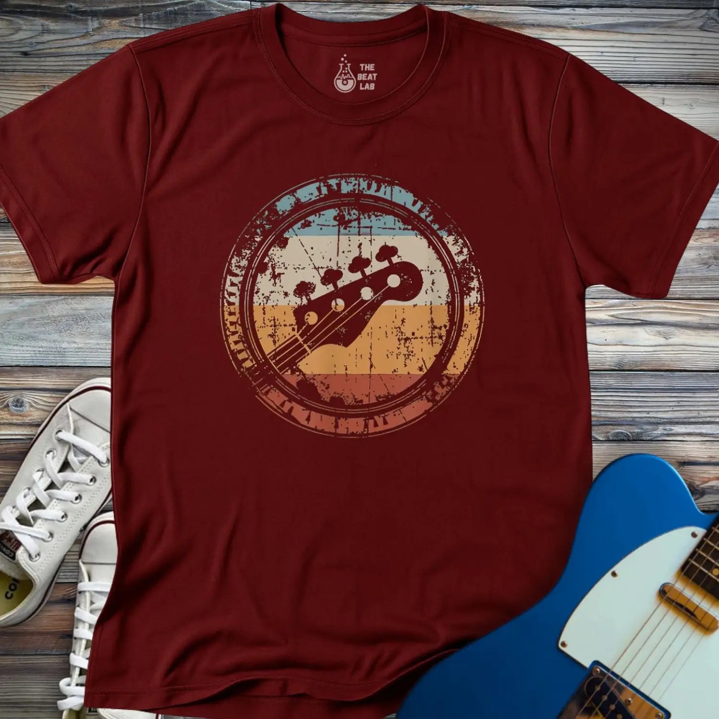 Retro Grunge Bass Guitar T-shirt - Maroon / S - T-Shirt