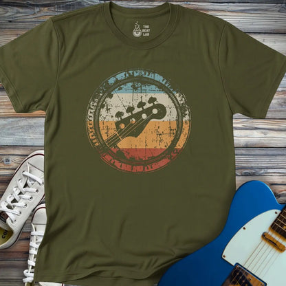 Retro Grunge Bass Guitar T-shirt - Military Green / S - T-Shirt