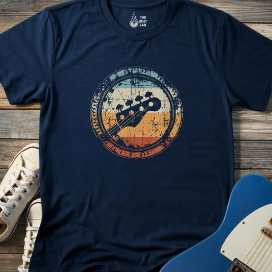 Retro Grunge Bass Guitar T-shirt - Navy / S - T-Shirt