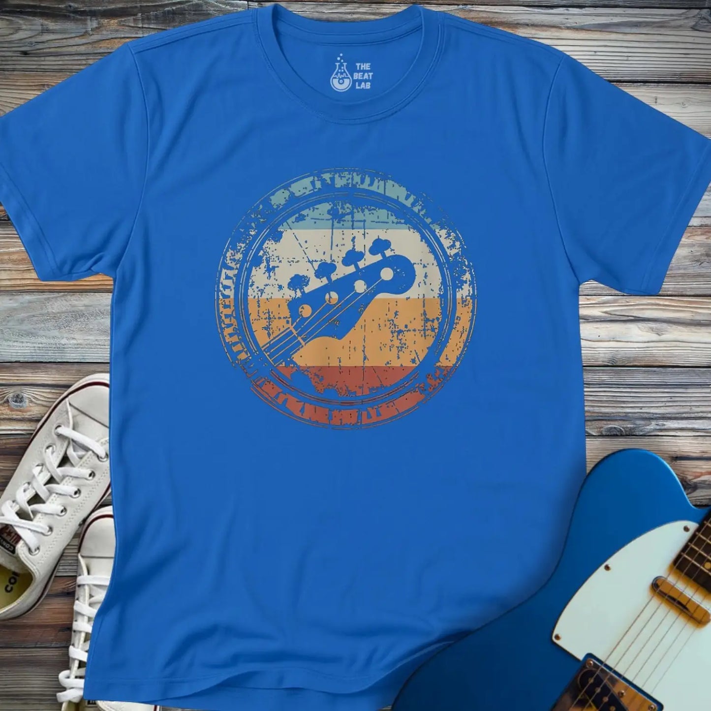 Retro Grunge Bass Guitar T-shirt - Royal / S - T-Shirt