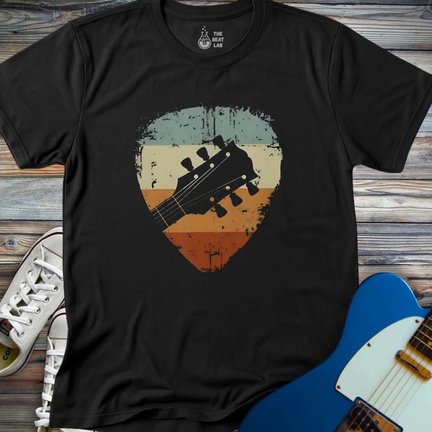 Retro Guitar Pick T-shirt - Black / S - T-Shirt